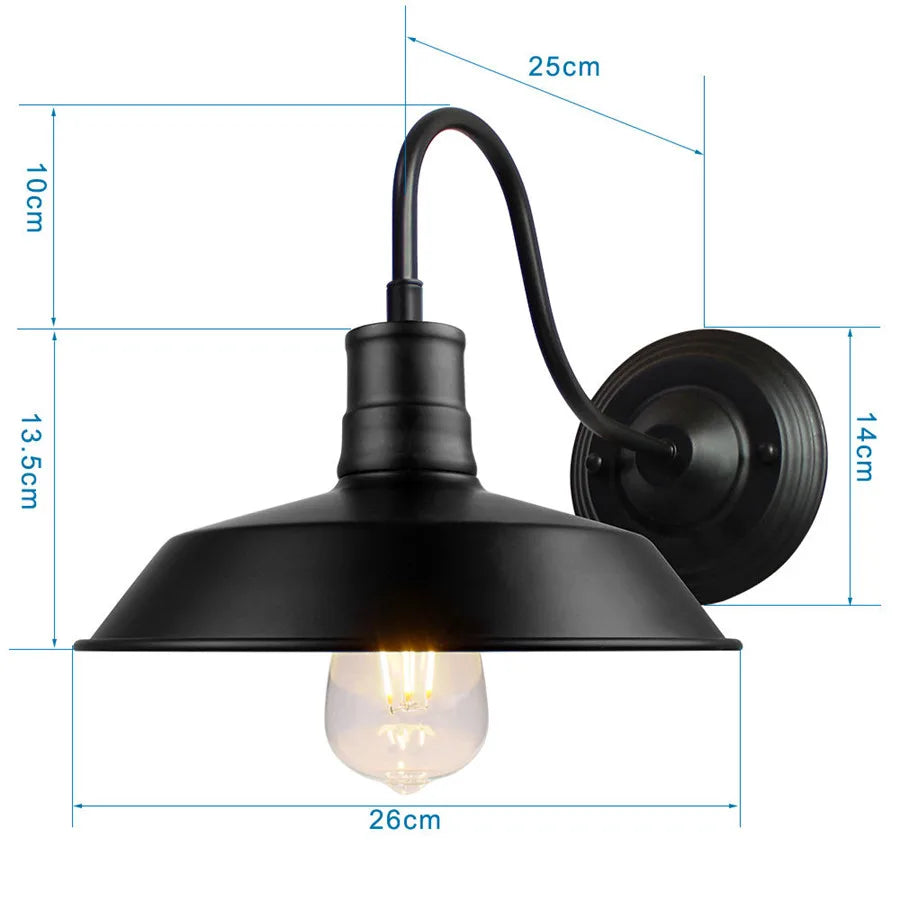 Vintage Industrial Wall Lamp - Retro Alloy Iron Shade E27 Bedside Sconce