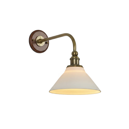 Heirloom Ceramic Wall Lamp - Walnut Wood & Brass Sconce with Pleated Ceramic Shade