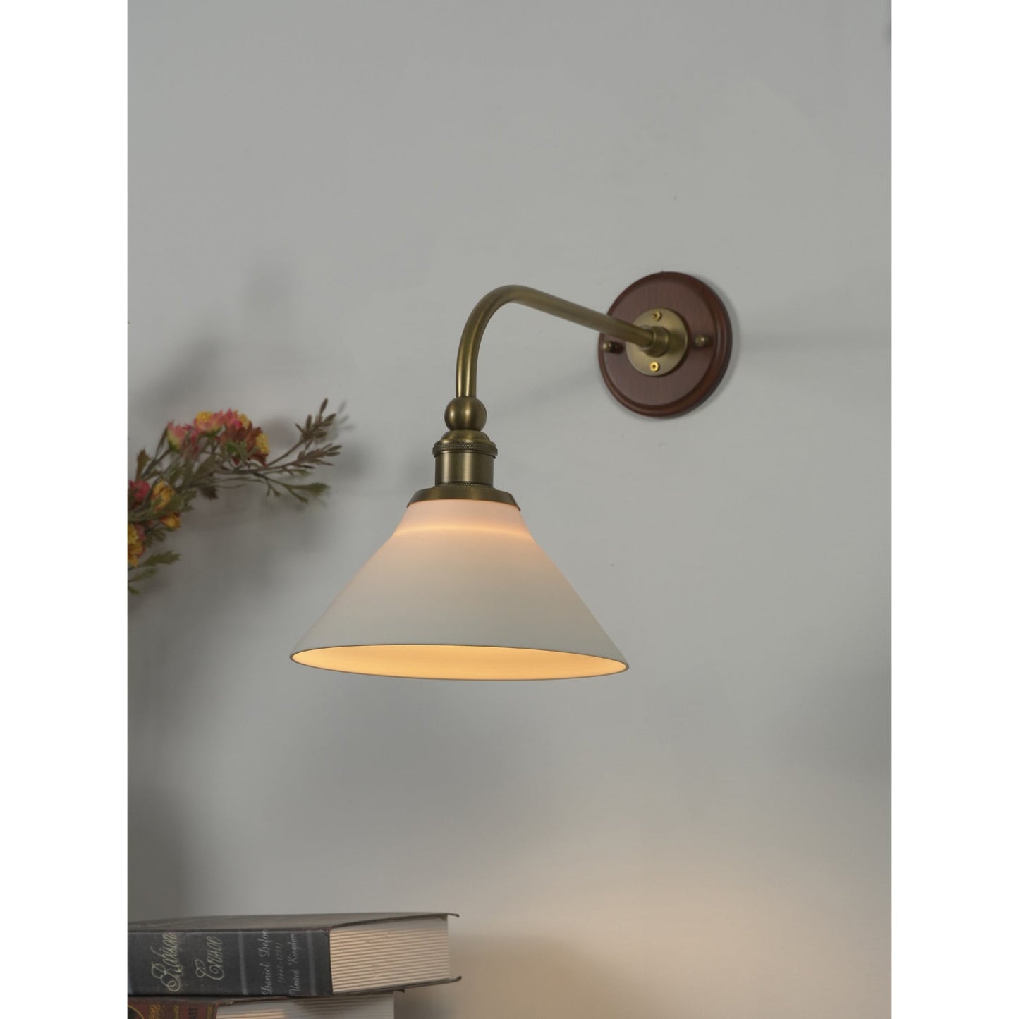 Heirloom Ceramic Wall Lamp - Walnut Wood & Brass Sconce with Pleated Ceramic Shade