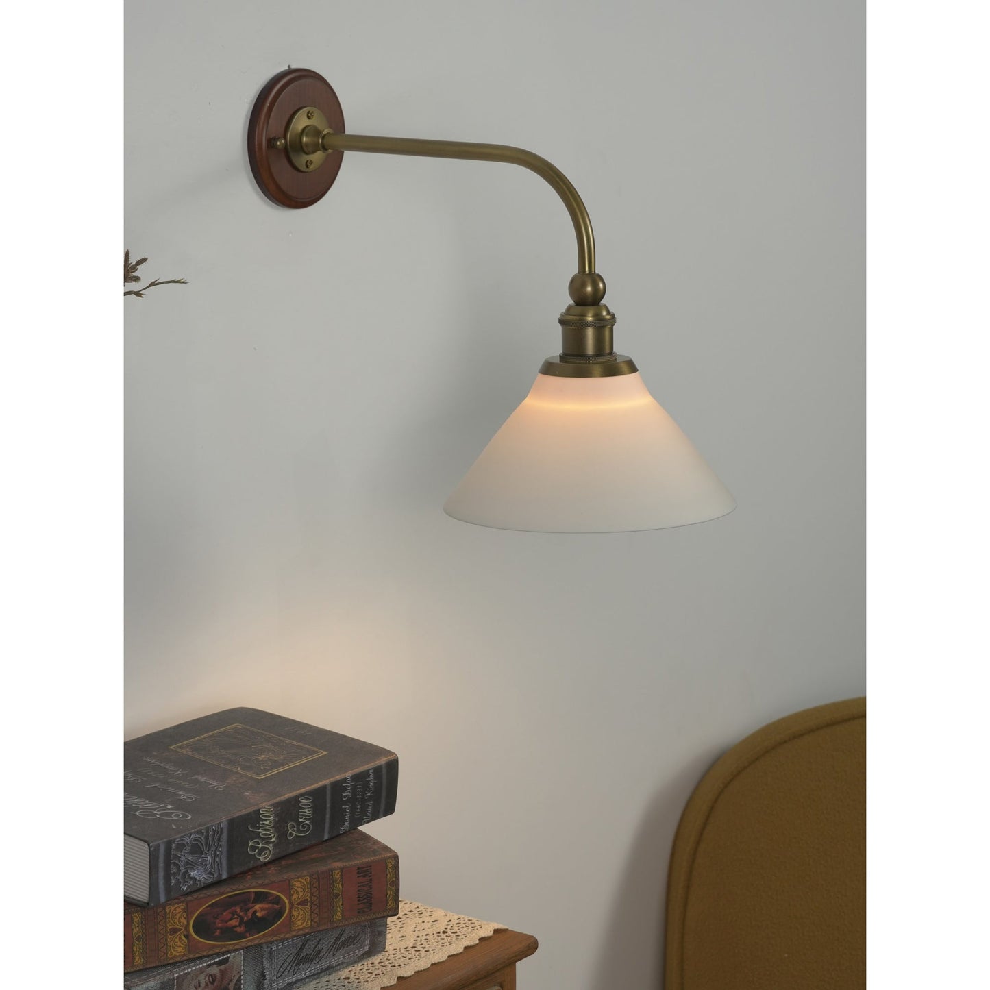 Heirloom Ceramic Wall Lamp - Walnut Wood & Brass Sconce with Pleated Ceramic Shade