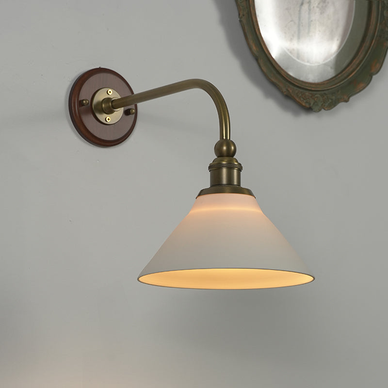 Heirloom Ceramic Wall Lamp - Walnut Wood & Brass Sconce with Pleated Ceramic Shade