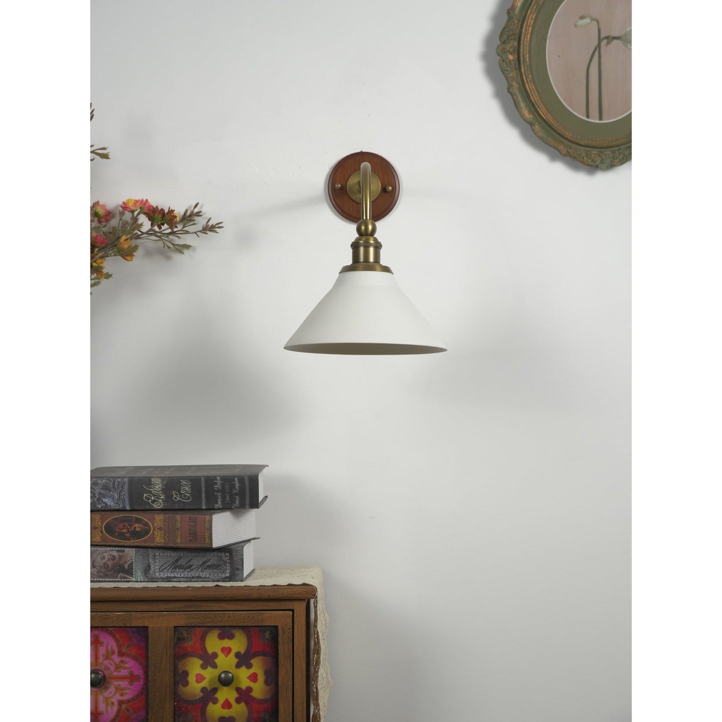 Heirloom Ceramic Wall Lamp - Walnut Wood & Brass Sconce with Pleated Ceramic Shade