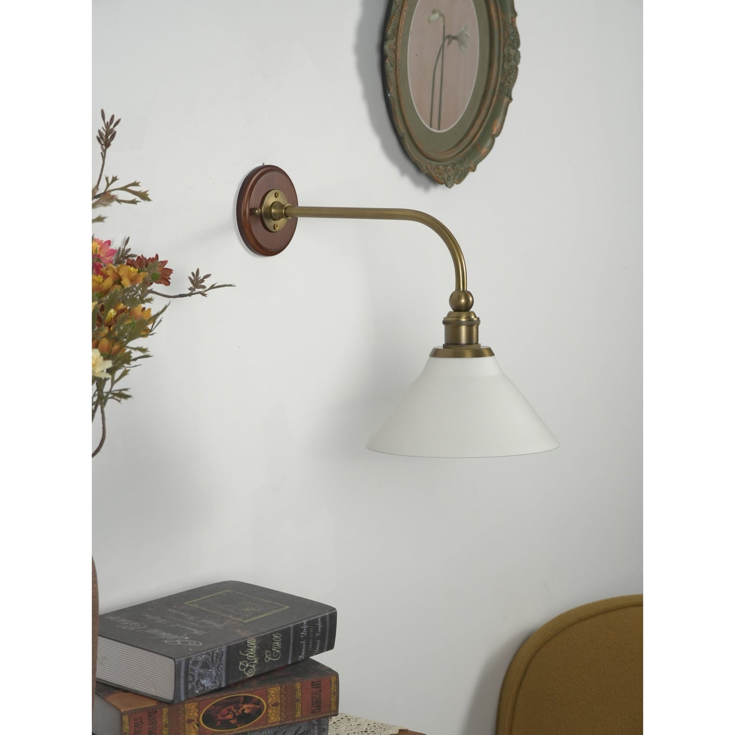 Heirloom Ceramic Wall Lamp - Walnut Wood & Brass Sconce with Pleated Ceramic Shade