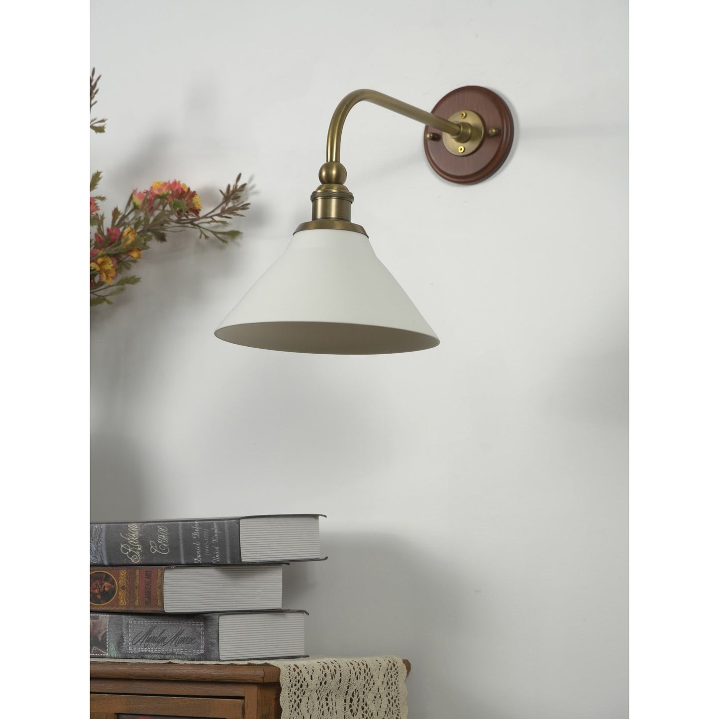 Heirloom Ceramic Wall Lamp - Walnut Wood & Brass Sconce with Pleated Ceramic Shade