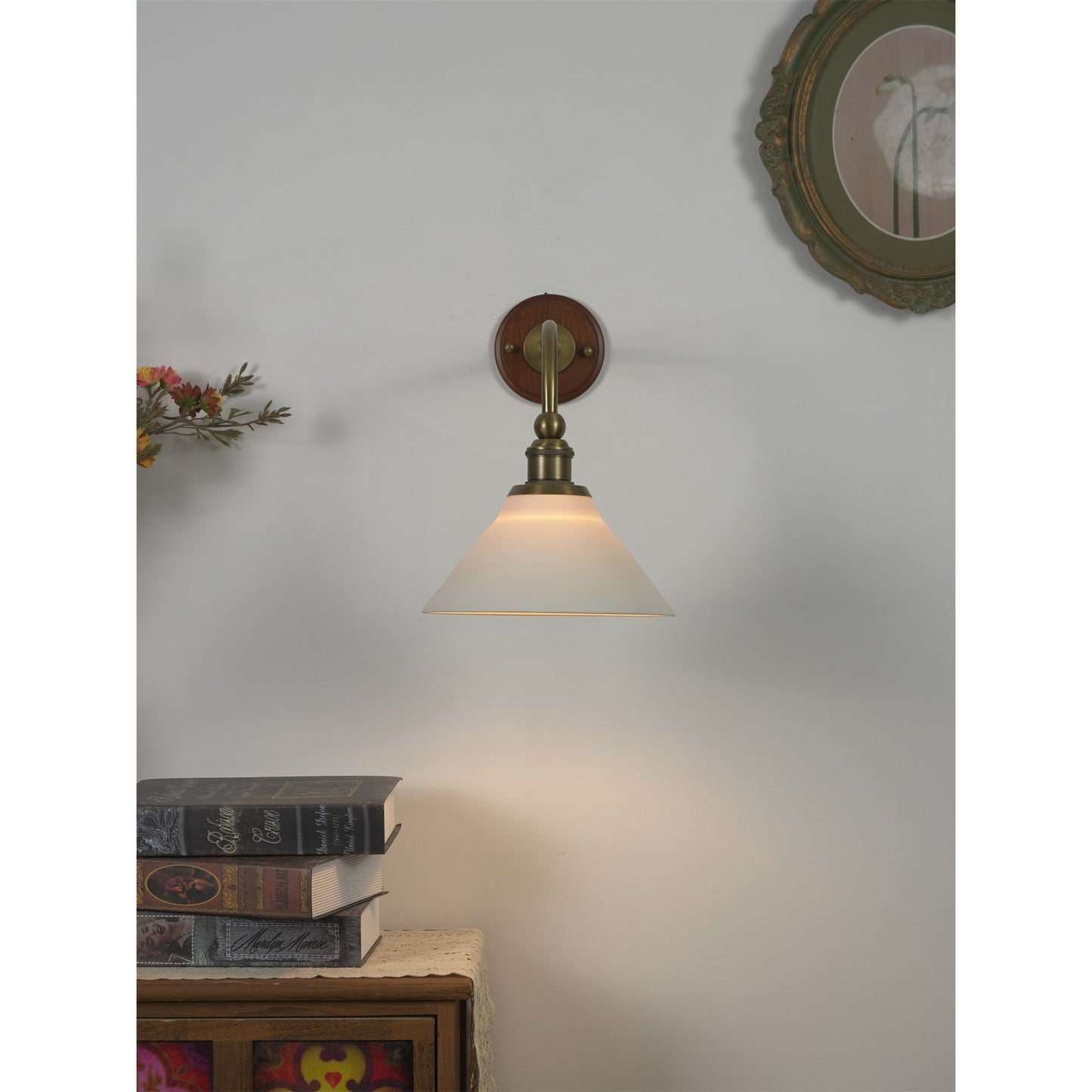 Heirloom Ceramic Wall Lamp - Walnut Wood & Brass Sconce with Pleated Ceramic Shade