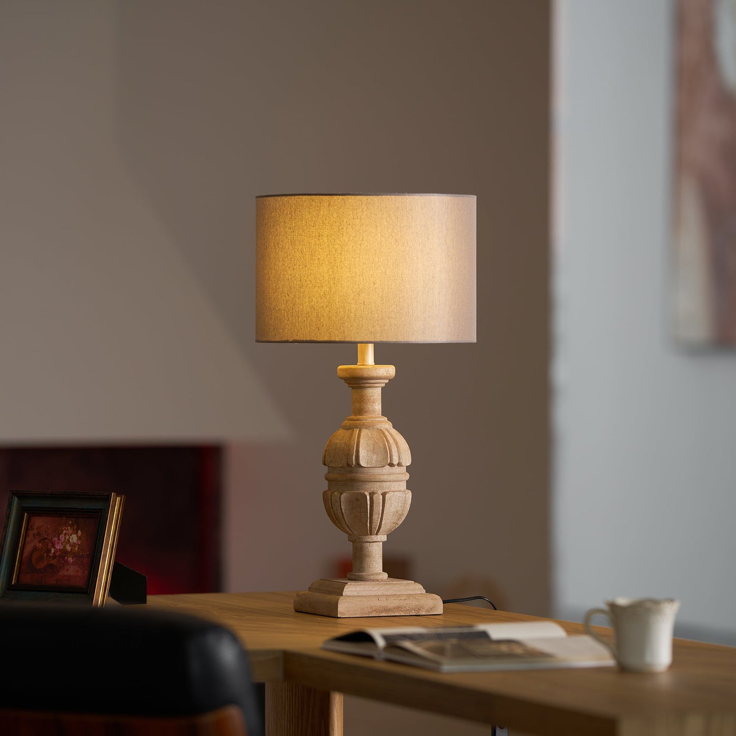 Helena Table Lamp - Solid Wood & Linen Minimalist Desk Light | Japandi Style