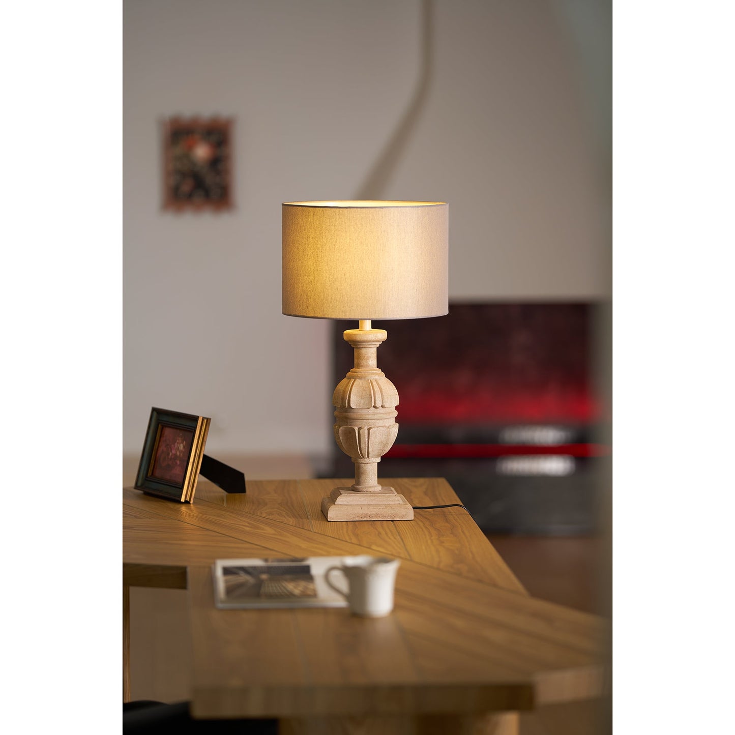 Helena Table Lamp - Solid Wood & Linen Minimalist Desk Light | Japandi Style