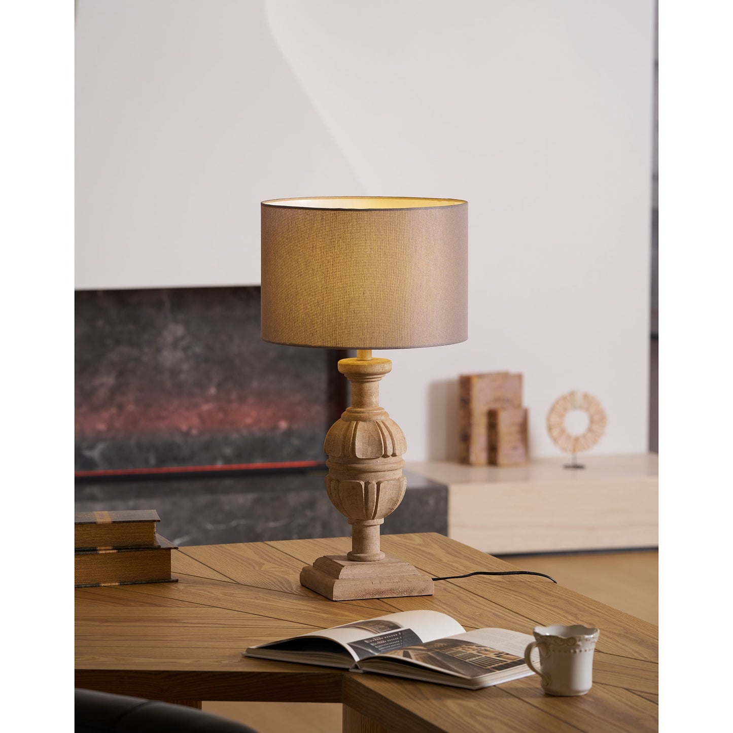Helena Table Lamp - Solid Wood & Linen Minimalist Desk Light | Japandi Style