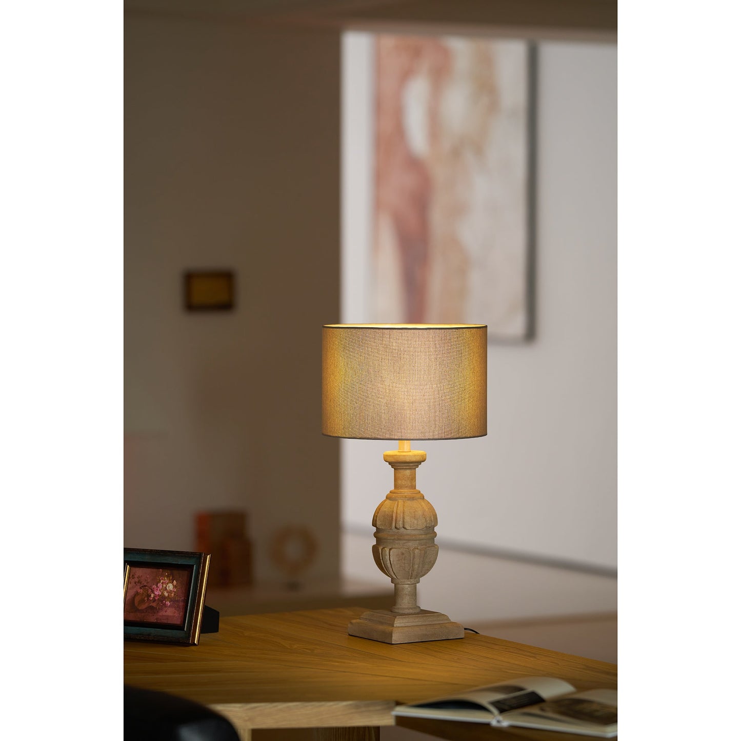 Helena Table Lamp - Solid Wood & Linen Minimalist Desk Light | Japandi Style