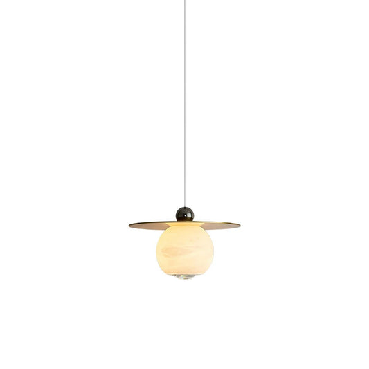 Helios Cord Alabaster Pendant Light - Modern Brass & Natural Stone LED Down-Light