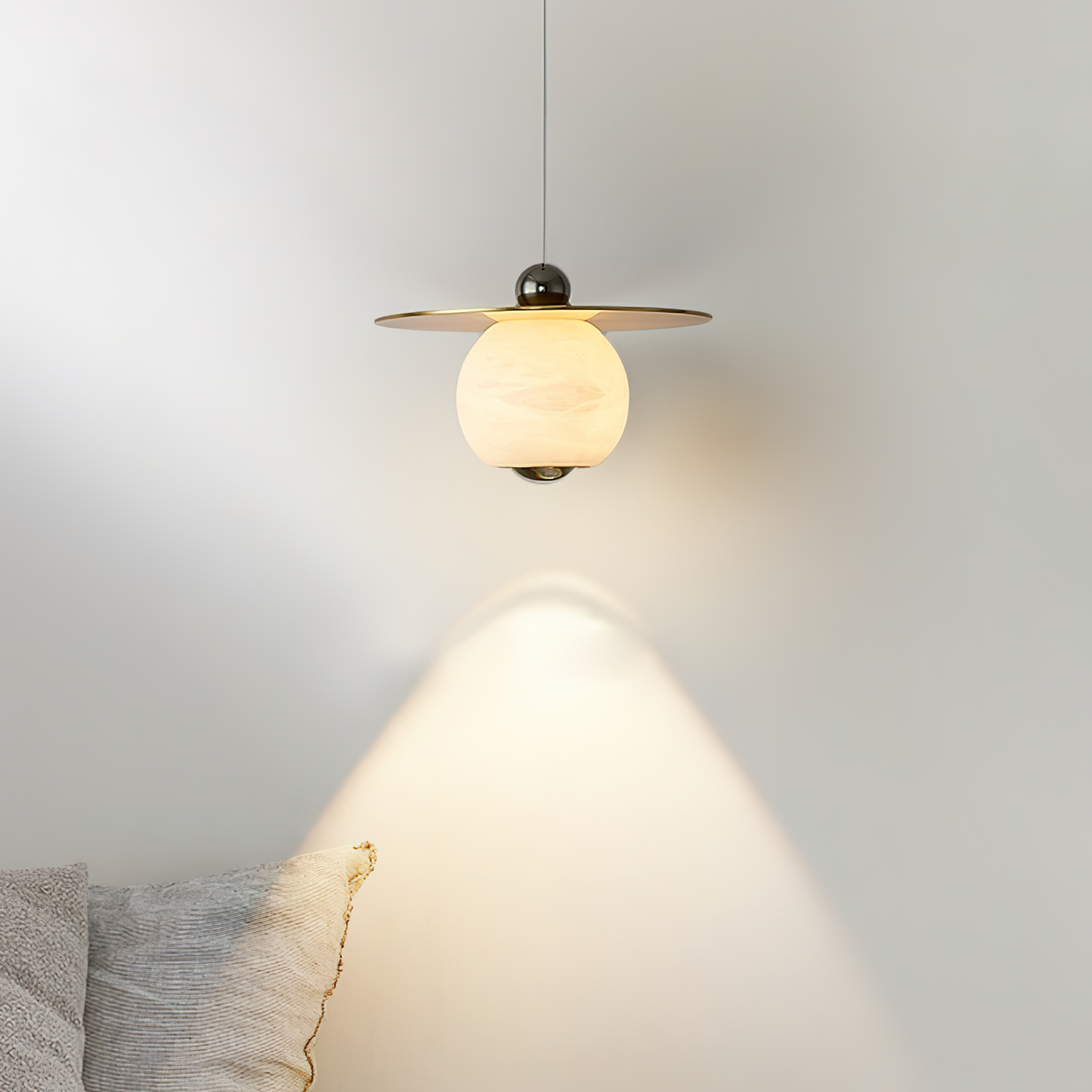 Helios Cord Alabaster Pendant Light - Modern Brass & Natural Stone LED Down-Light