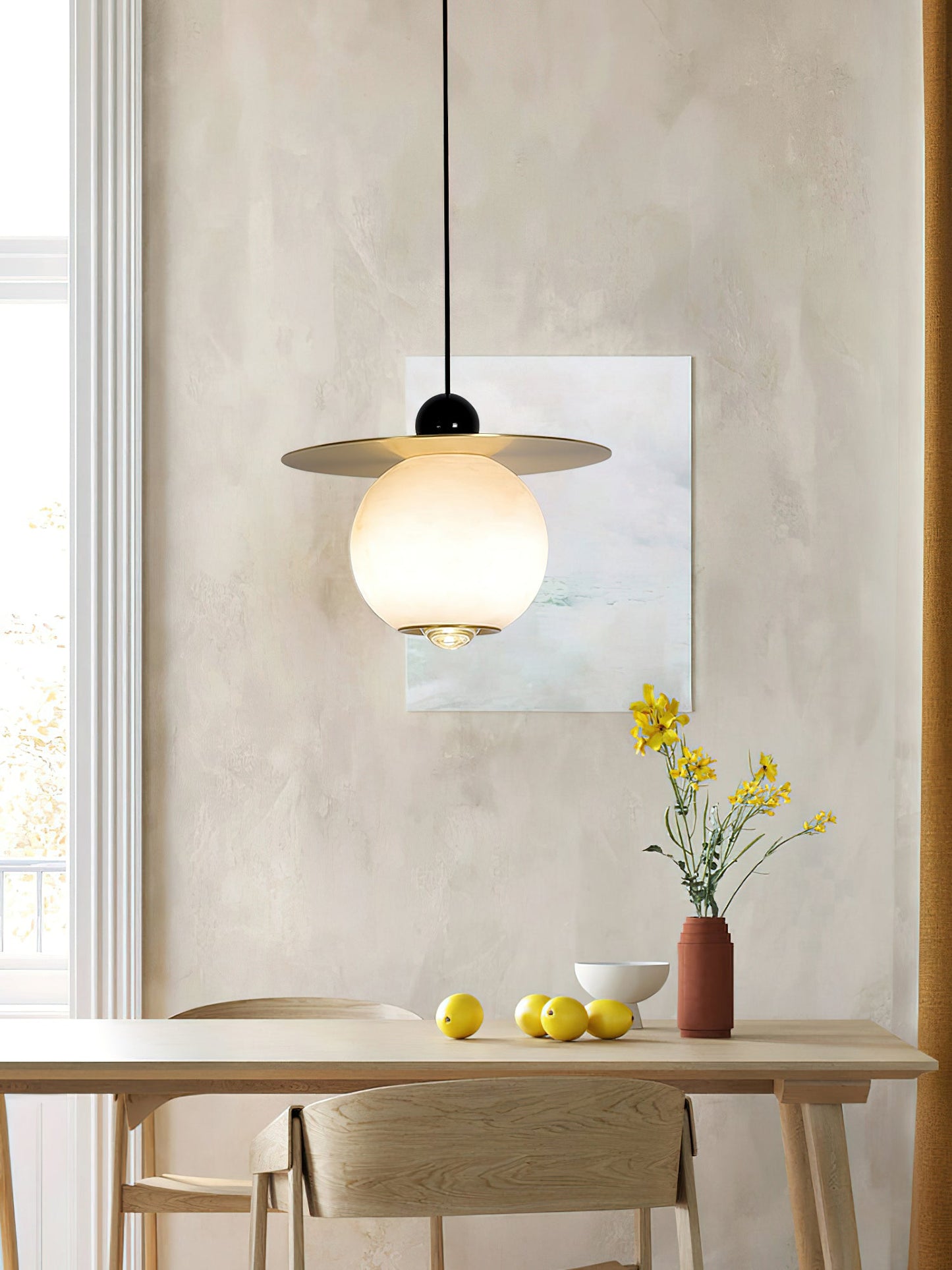 Helios Cord Alabaster Pendant Light - Modern Brass & Natural Stone LED Down-Light
