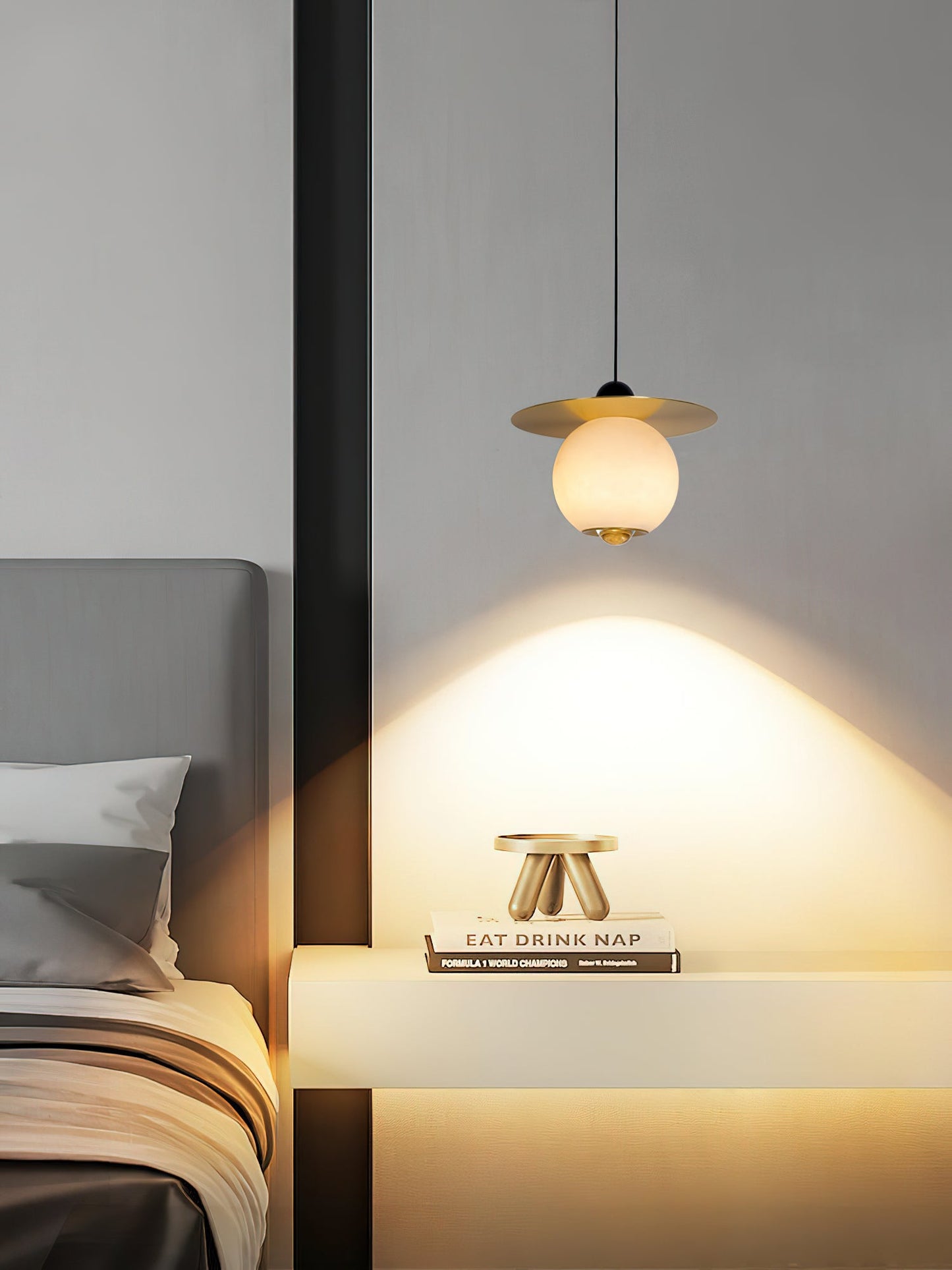 Helios Cord Alabaster Pendant Light - Modern Brass & Natural Stone LED Down-Light