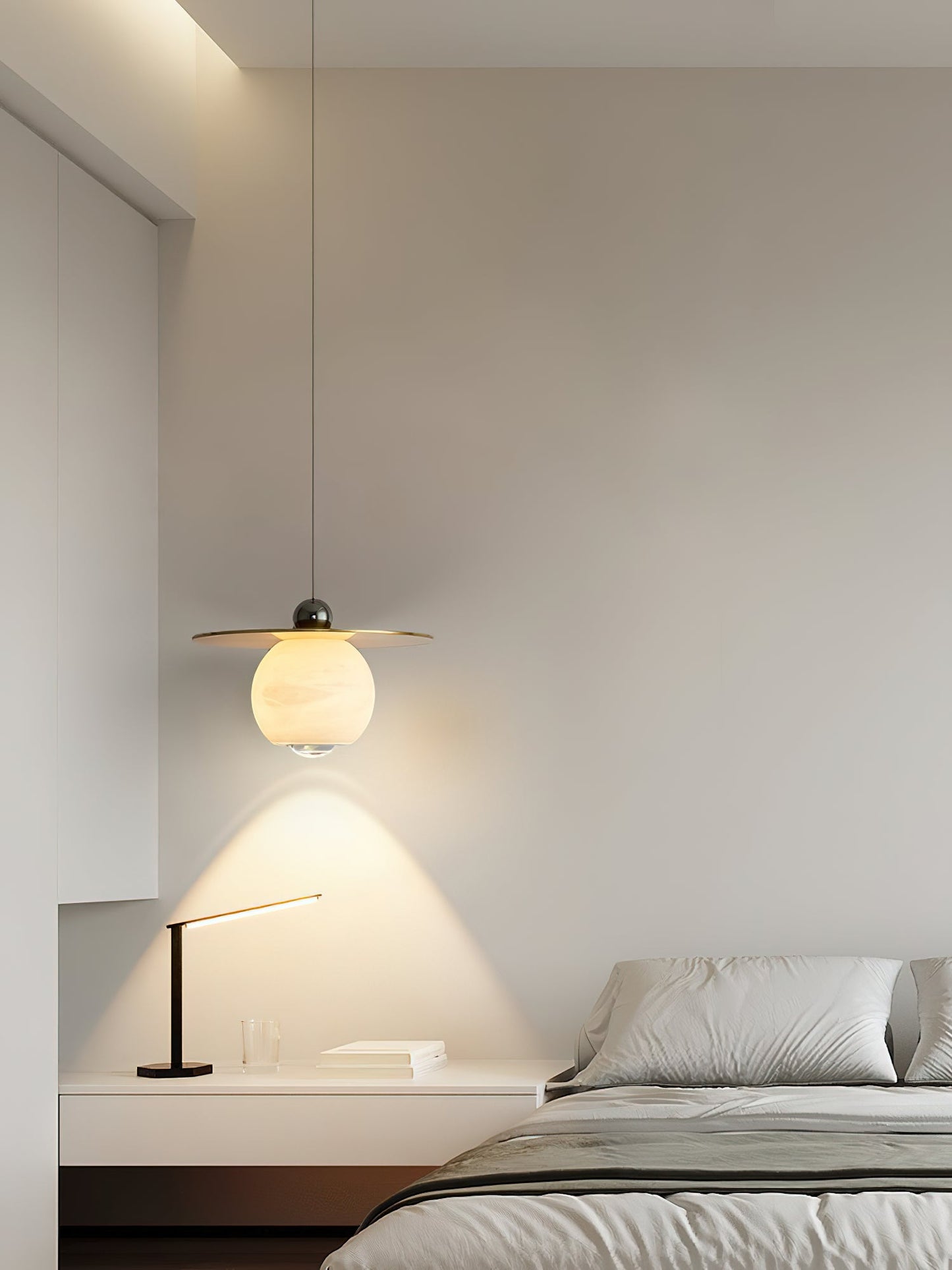 Helios Cord Alabaster Pendant Light - Modern Brass & Natural Stone LED Down-Light