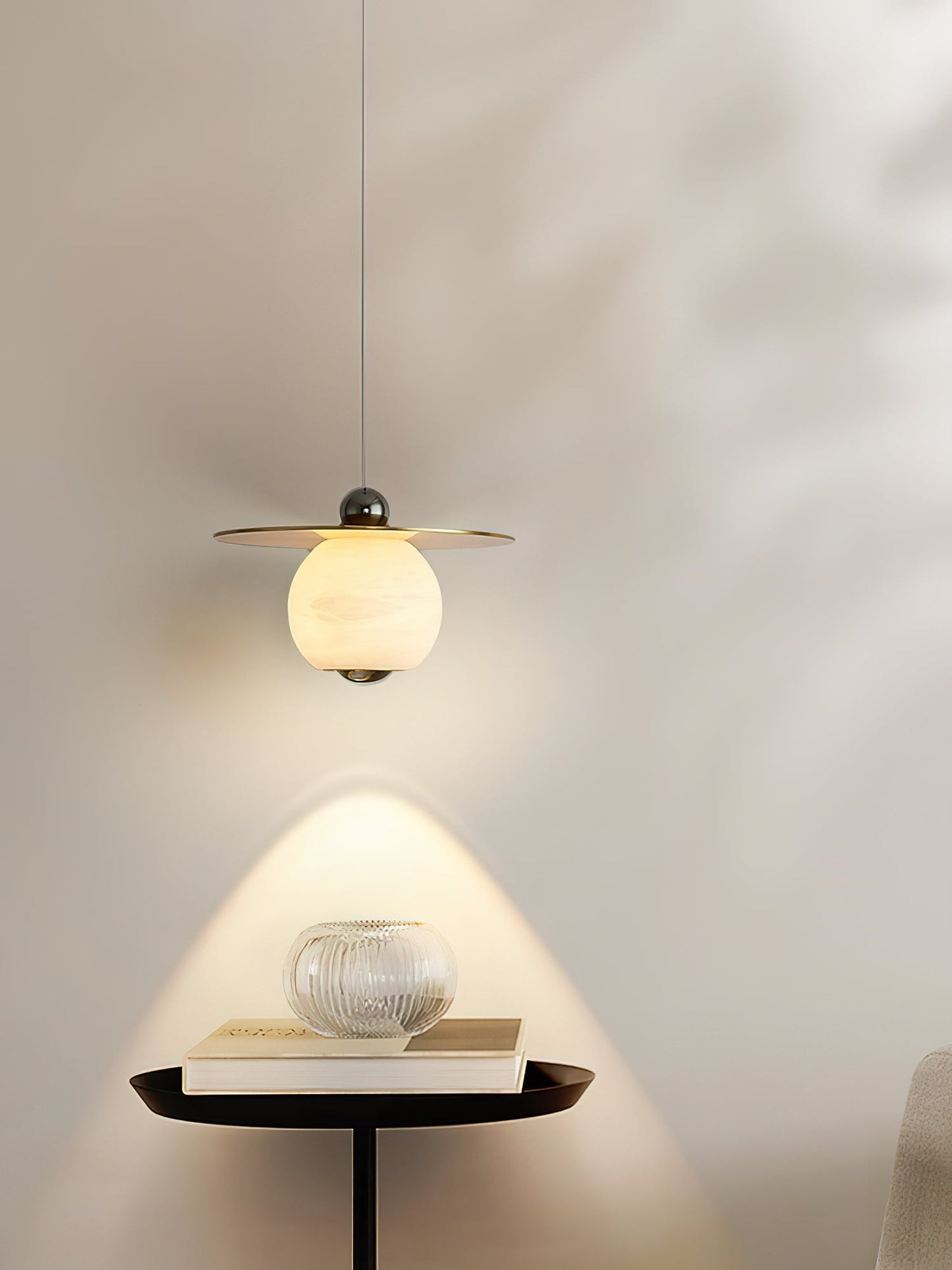 Helios Cord Alabaster Pendant Light - Modern Brass & Natural Stone LED Down-Light