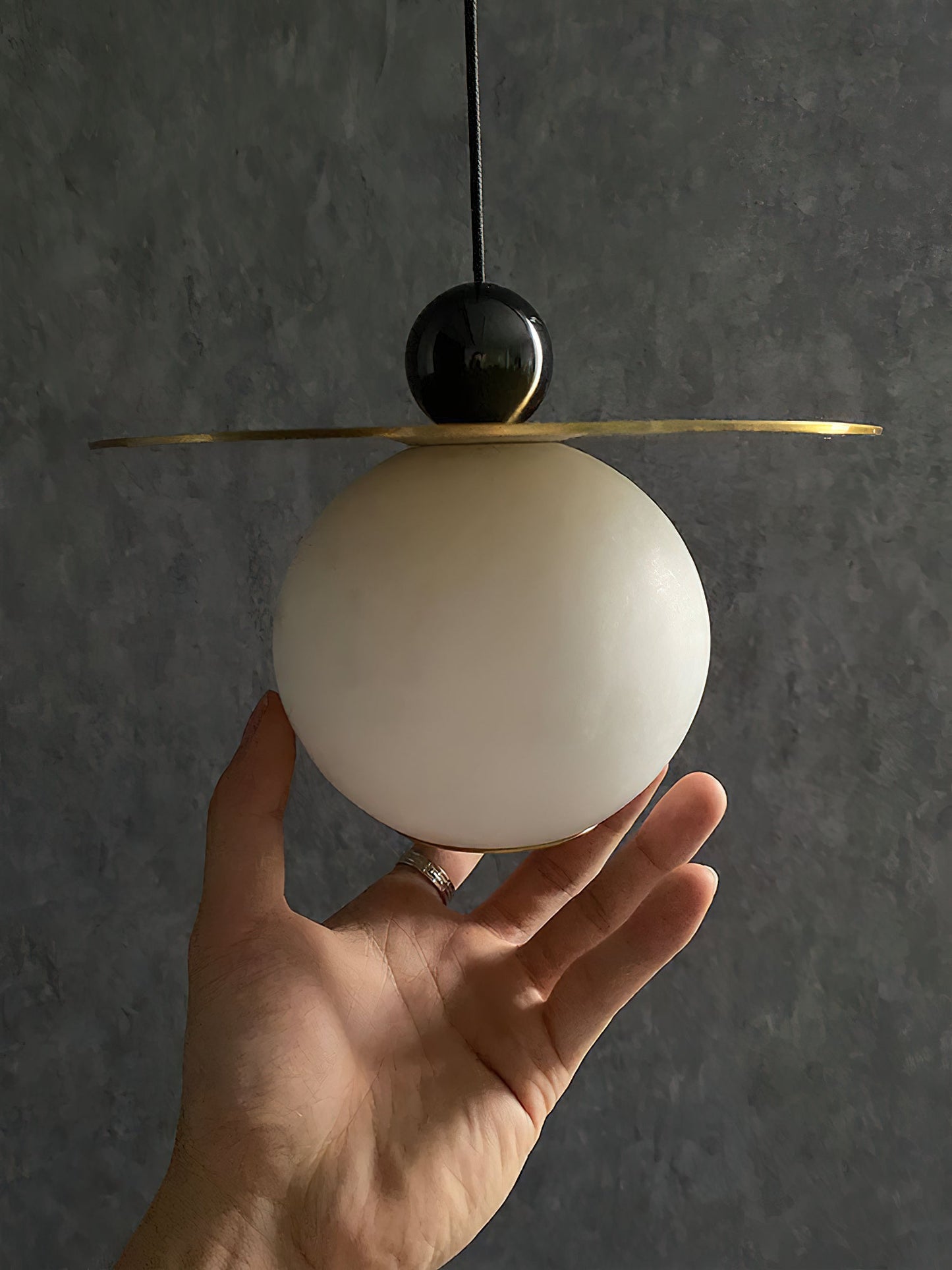 Helios Cord Alabaster Pendant Light - Modern Brass & Natural Stone LED Down-Light