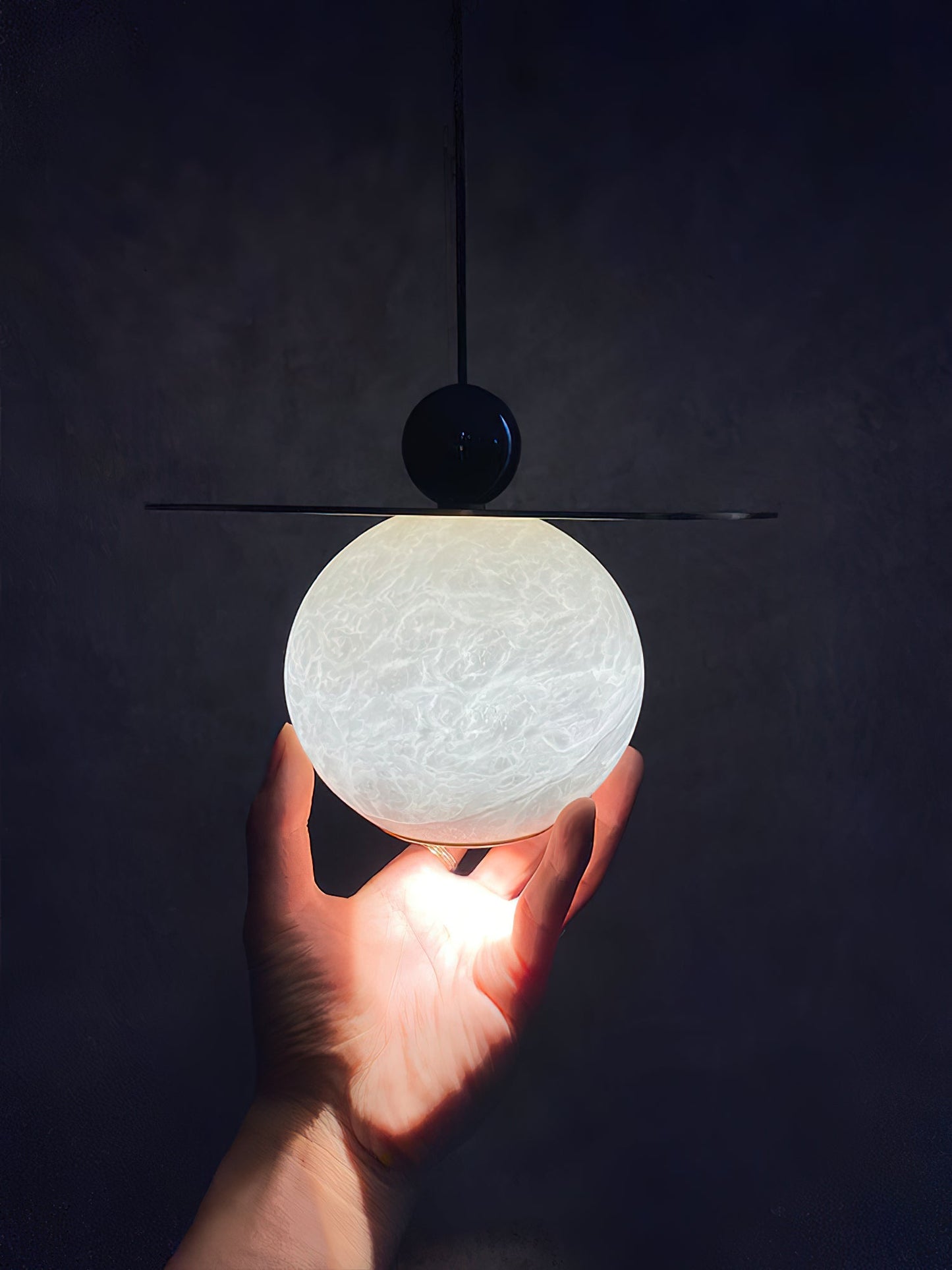 Helios Cord Alabaster Pendant Light - Modern Brass & Natural Stone LED Down-Light
