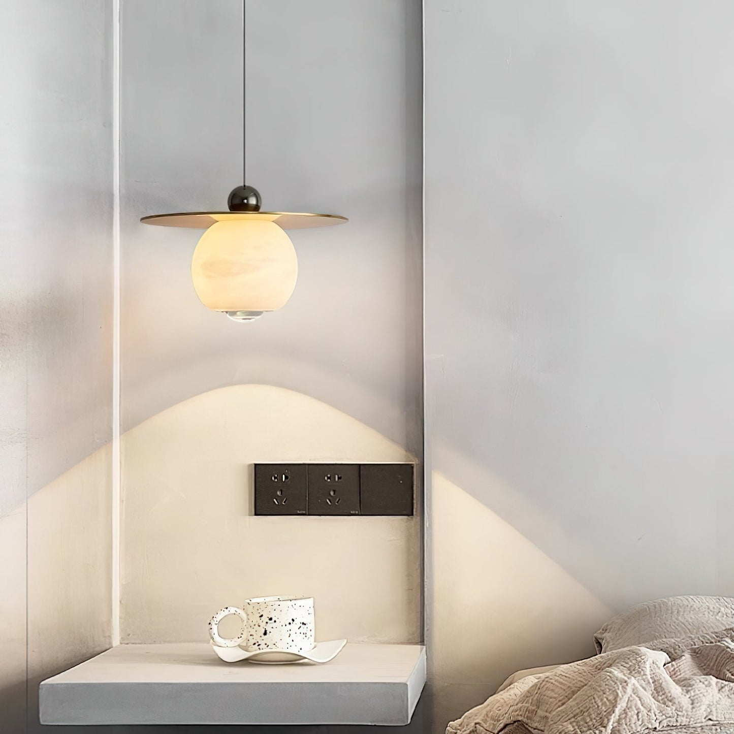 Helios Cord Alabaster Pendant Light - Modern Brass & Natural Stone LED Down-Light