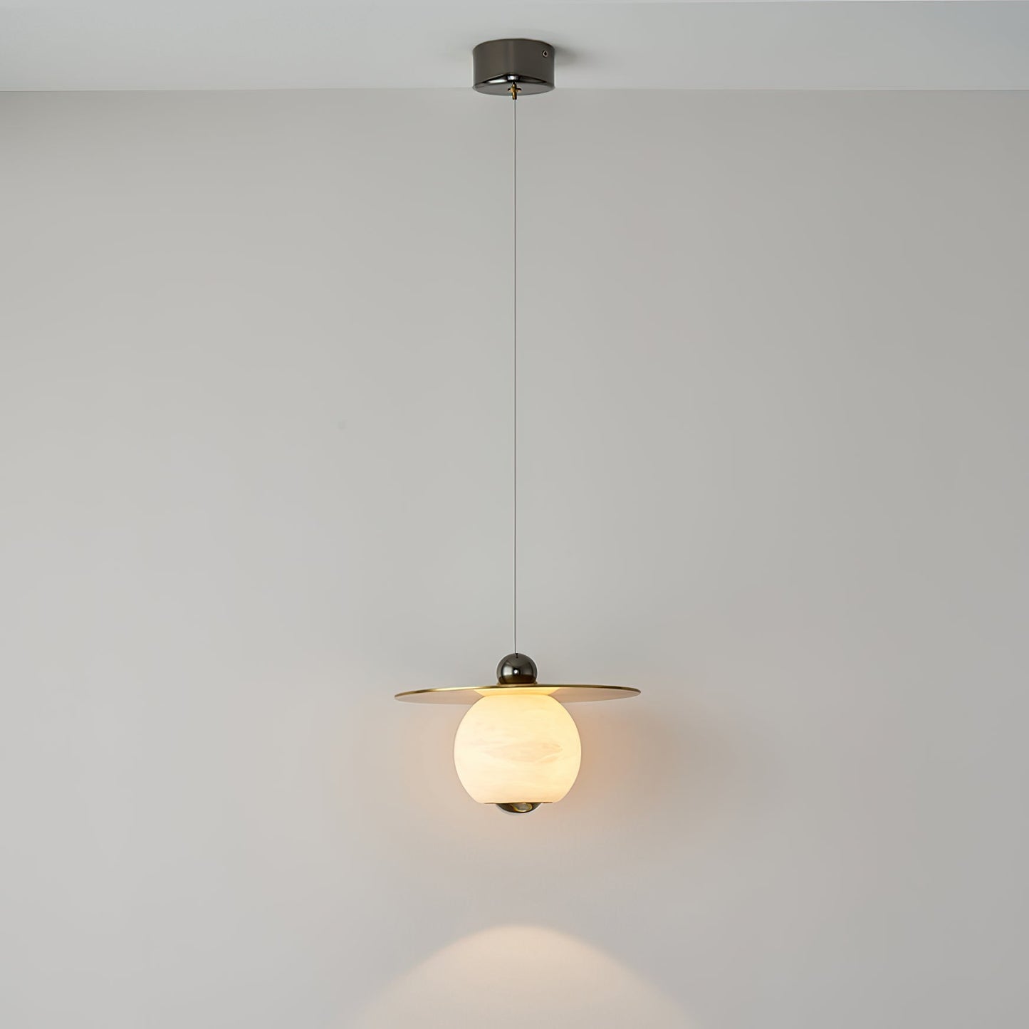 Helios Cord Alabaster Pendant Light - Modern Brass & Natural Stone LED Down-Light