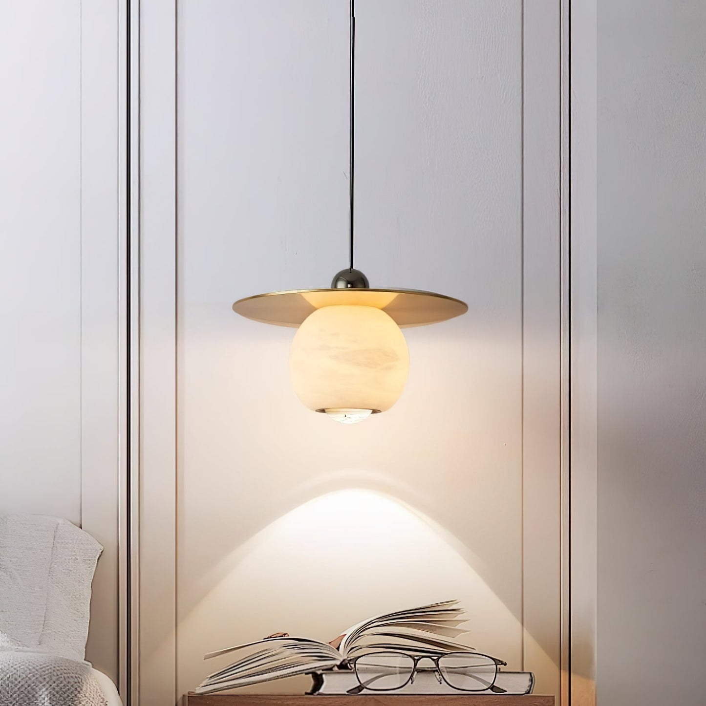 Helios Cord Alabaster Pendant Light - Modern Brass & Natural Stone LED Down-Light
