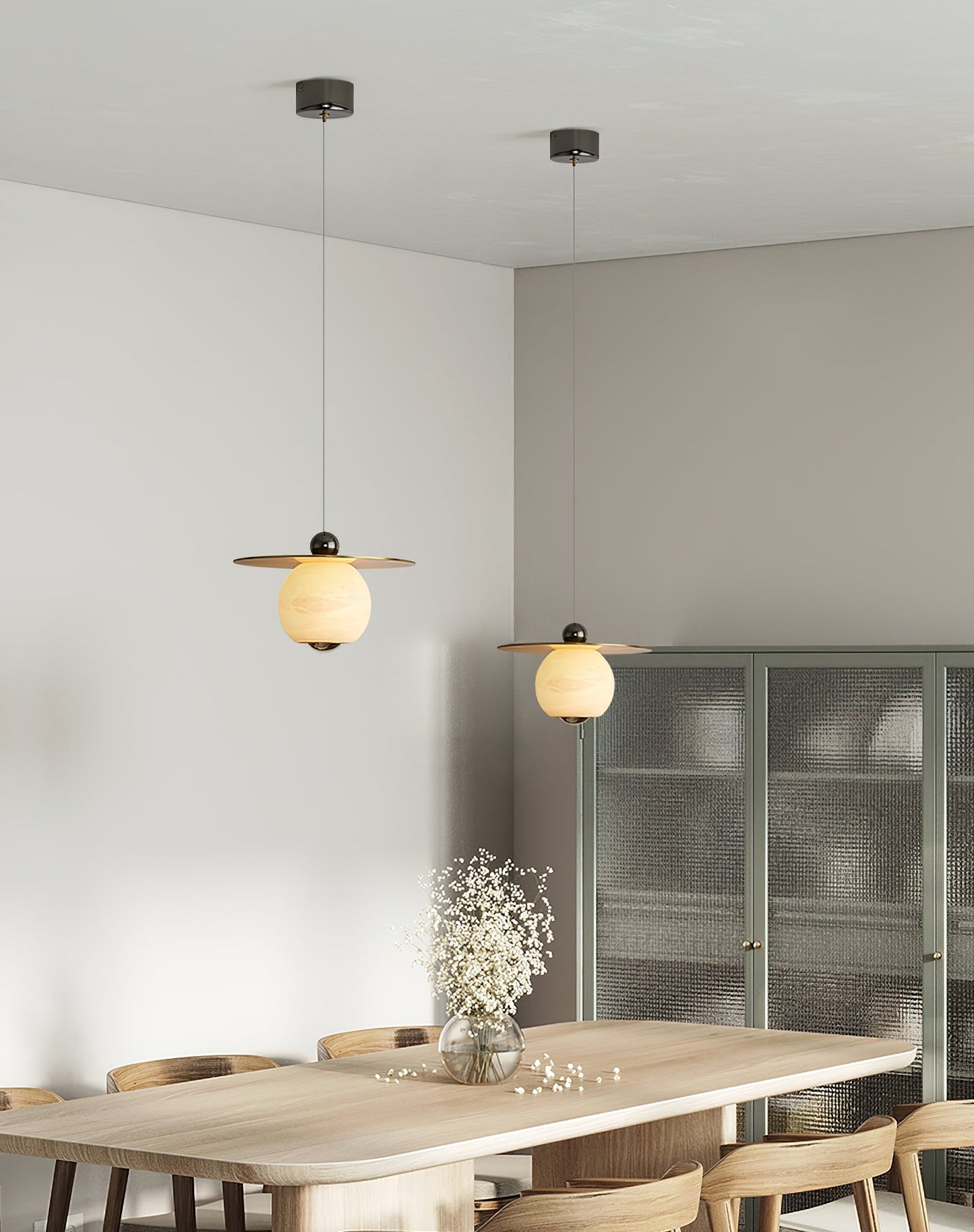 Helios Cord Alabaster Pendant Light - Modern Brass & Natural Stone LED Down-Light
