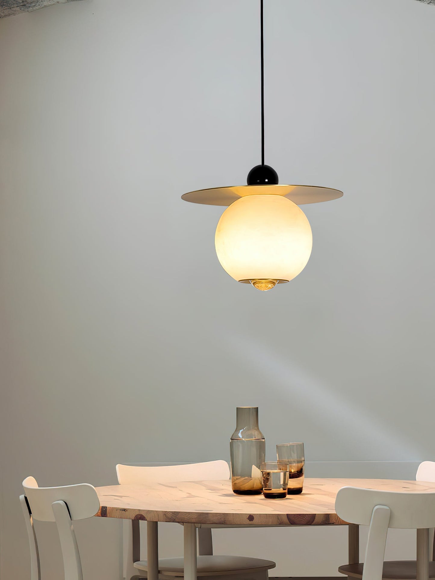 Helios Cord Alabaster Pendant Light - Modern Brass & Natural Stone LED Down-Light
