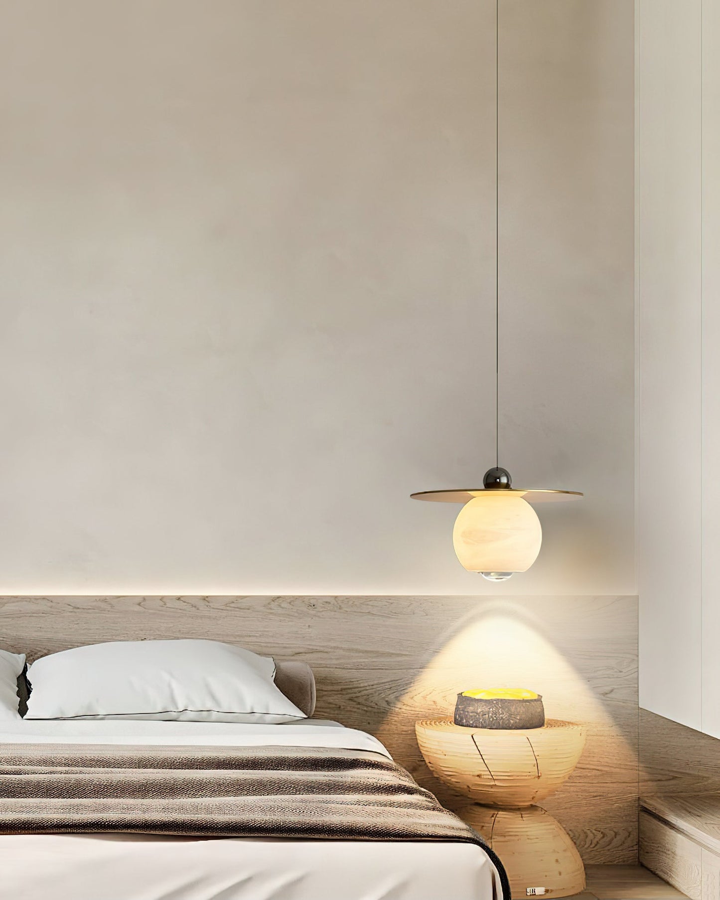 Helios Cord Alabaster Pendant Light - Modern Brass & Natural Stone LED Down-Light