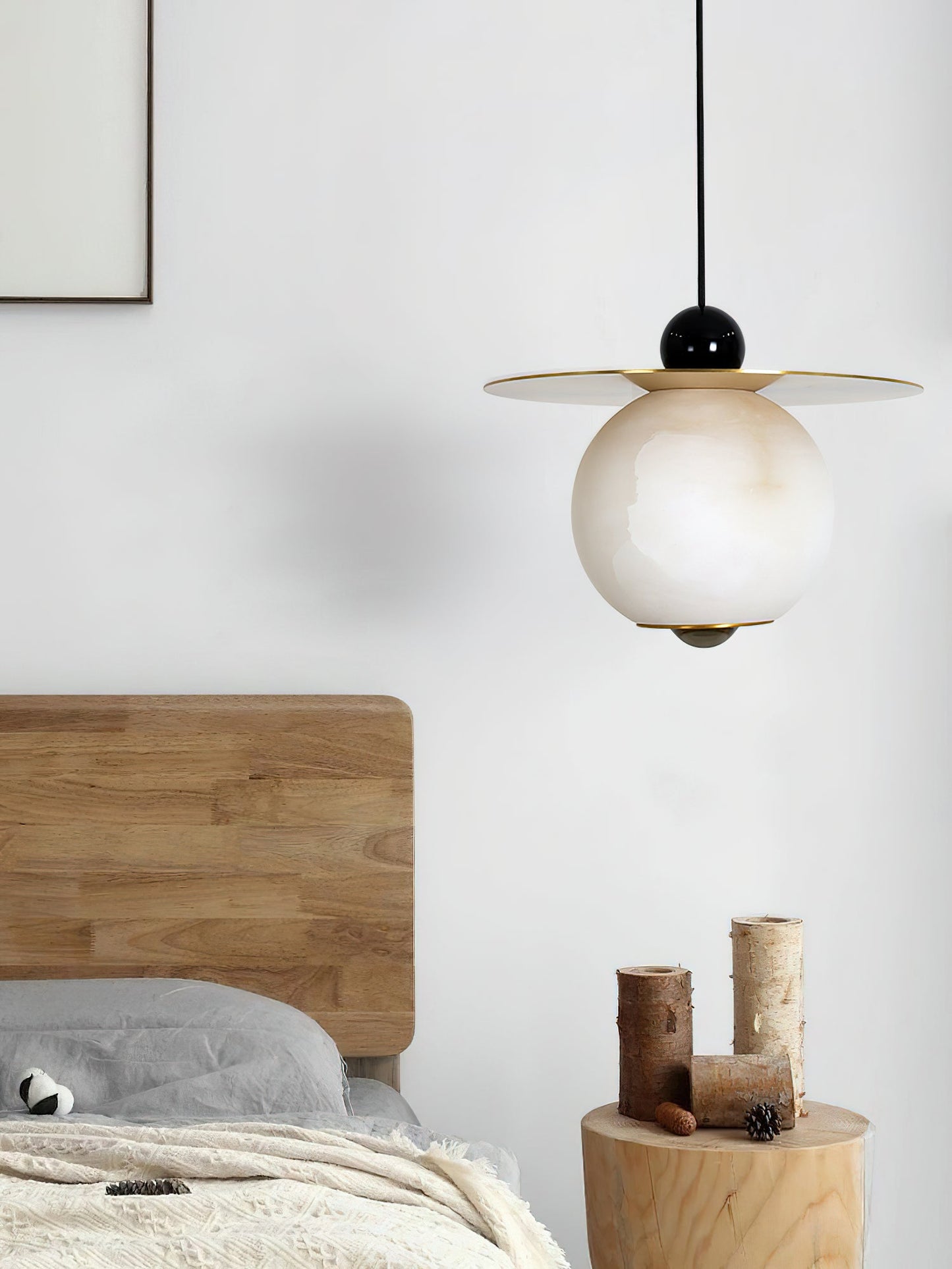 Helios Cord Alabaster Pendant Light - Modern Brass & Natural Stone LED Down-Light