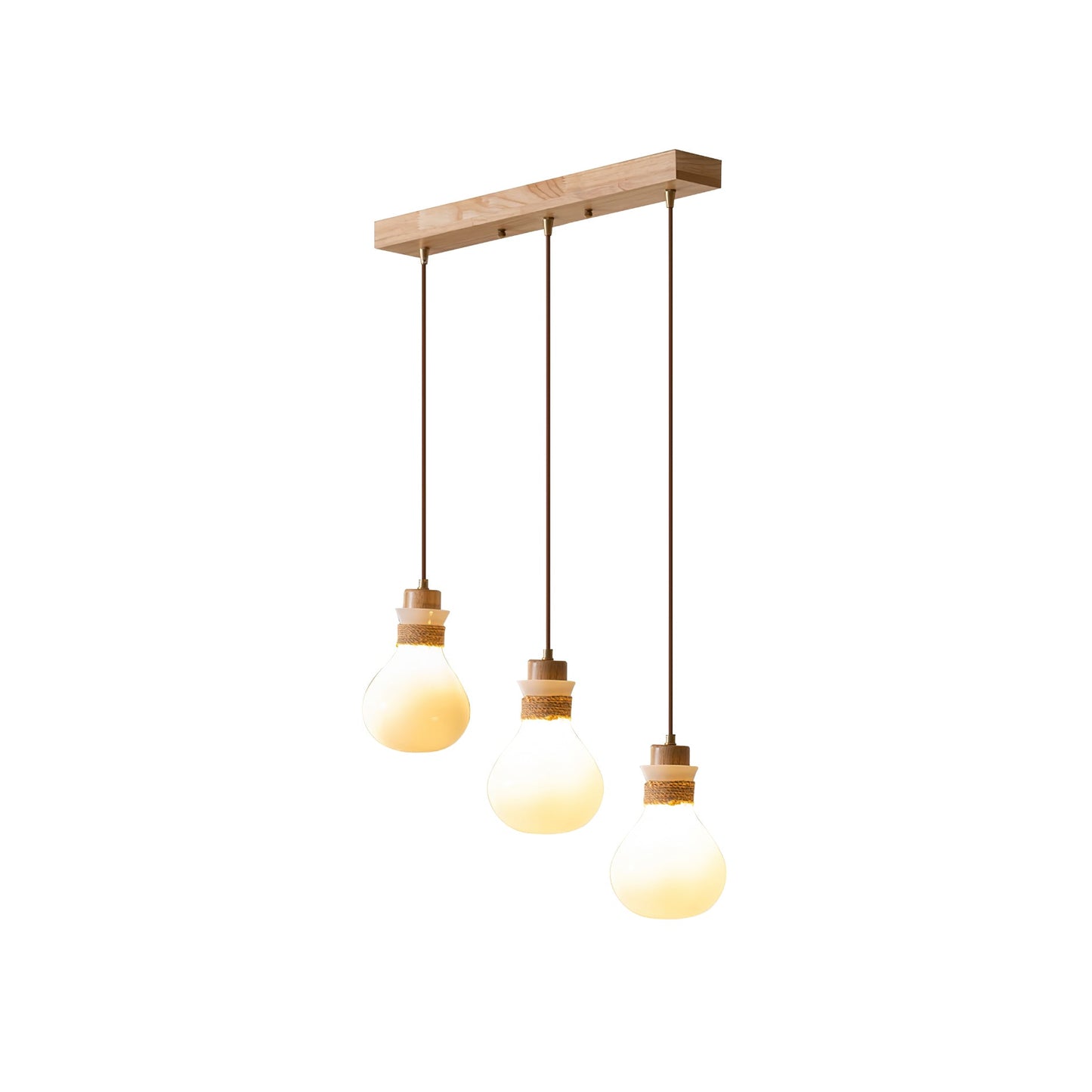 Hemp Rope Glass Pendant Lamp - Japanese Wabi-Sabi Wood & Glass Island Light