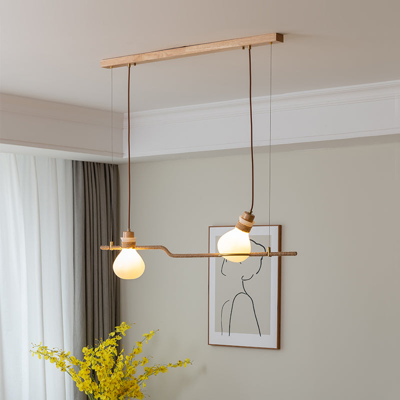Hemp Rope Glass Pendant Lamp - Japanese Wabi-Sabi Wood & Glass Island Light