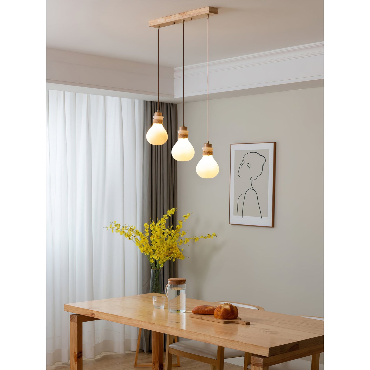 Hemp Rope Glass Pendant Lamp - Japanese Wabi-Sabi Wood & Glass Island Light