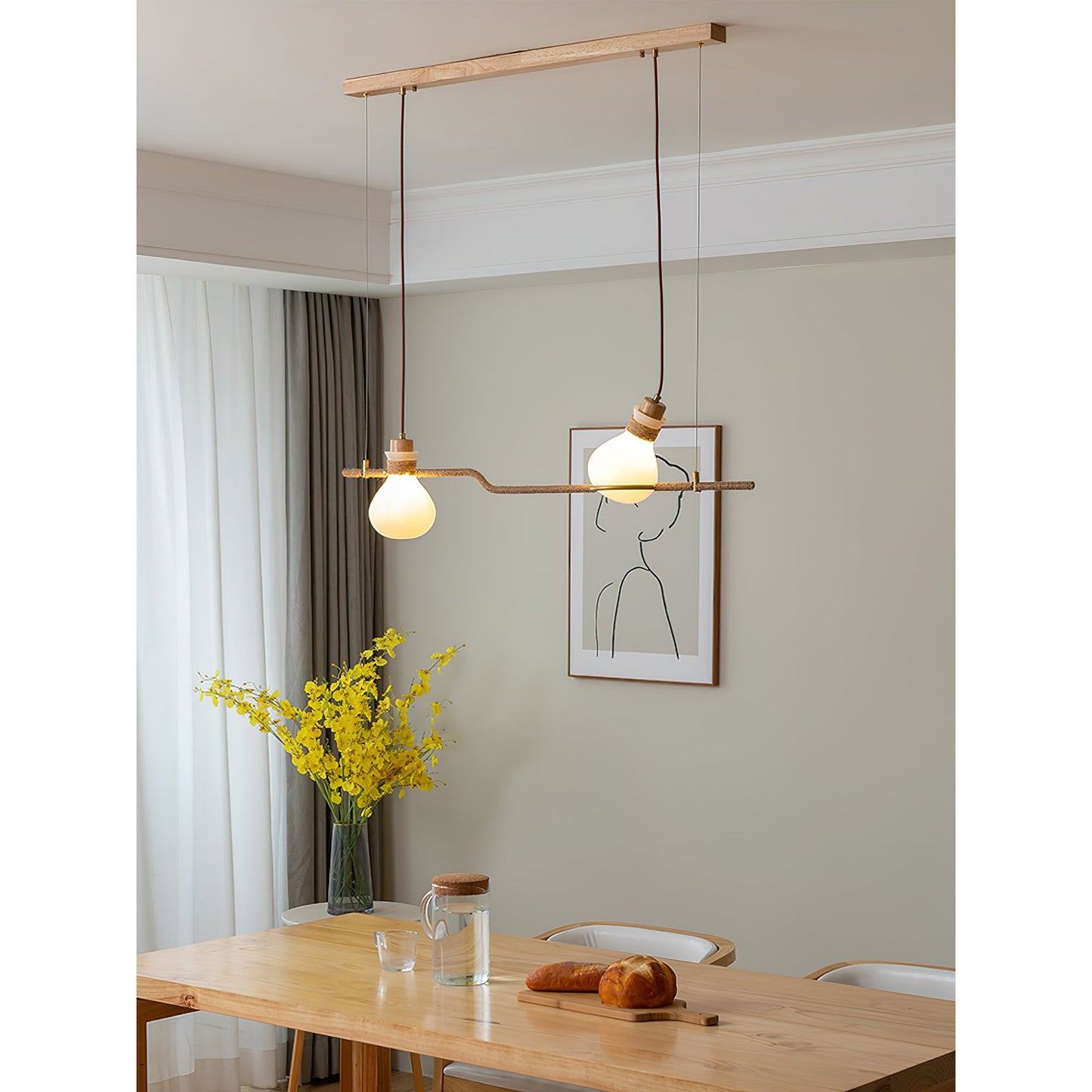 Hemp Rope Glass Pendant Lamp - Japanese Wabi-Sabi Wood & Glass Island Light