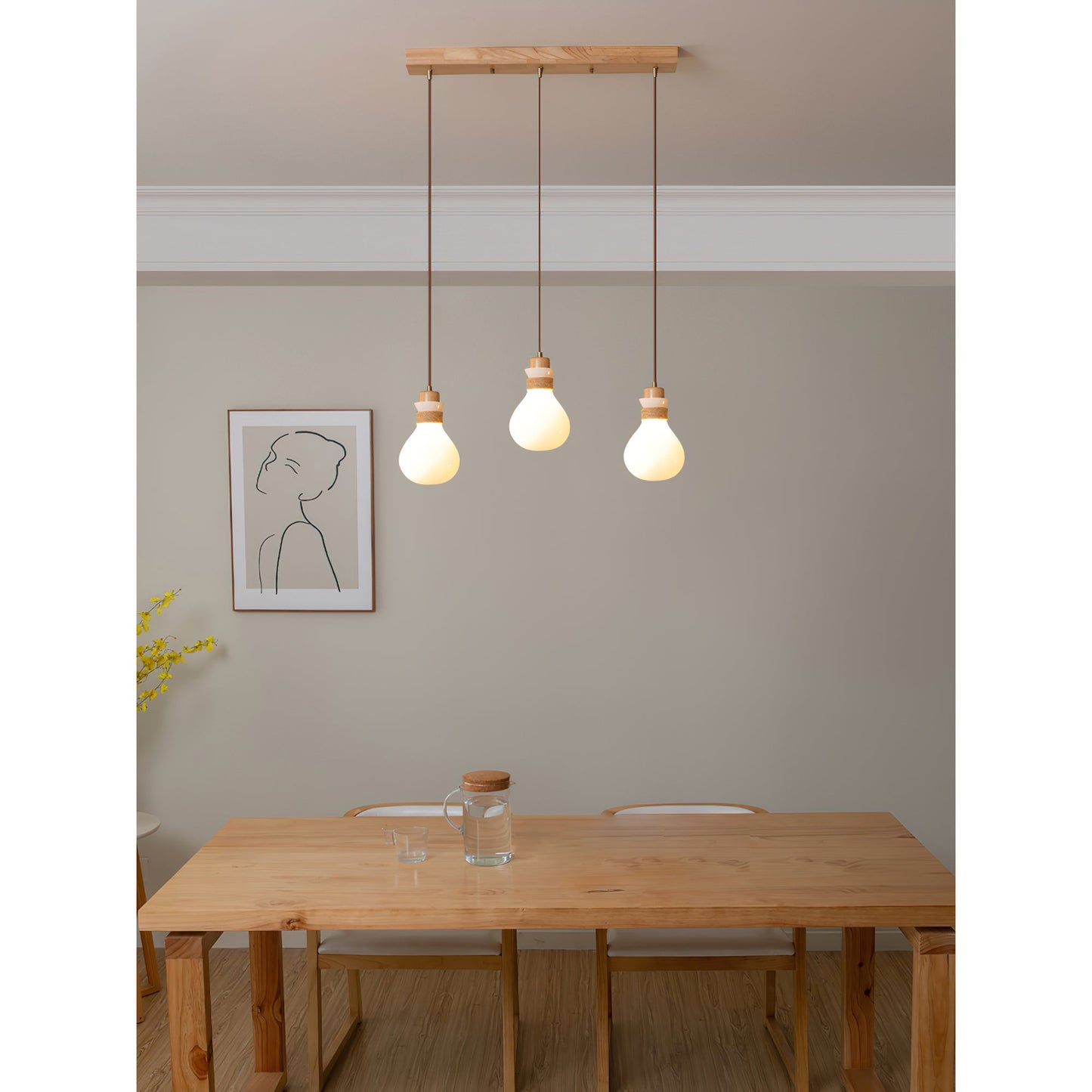 Hemp Rope Glass Pendant Lamp - Japanese Wabi-Sabi Wood & Glass Island Light