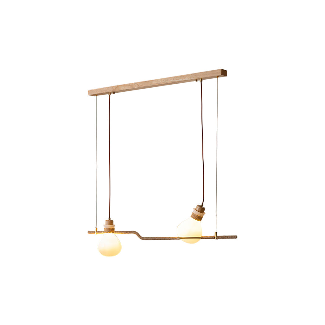 Hemp Rope Glass Pendant Lamp - Japanese Wabi-Sabi Wood & Glass Island Light
