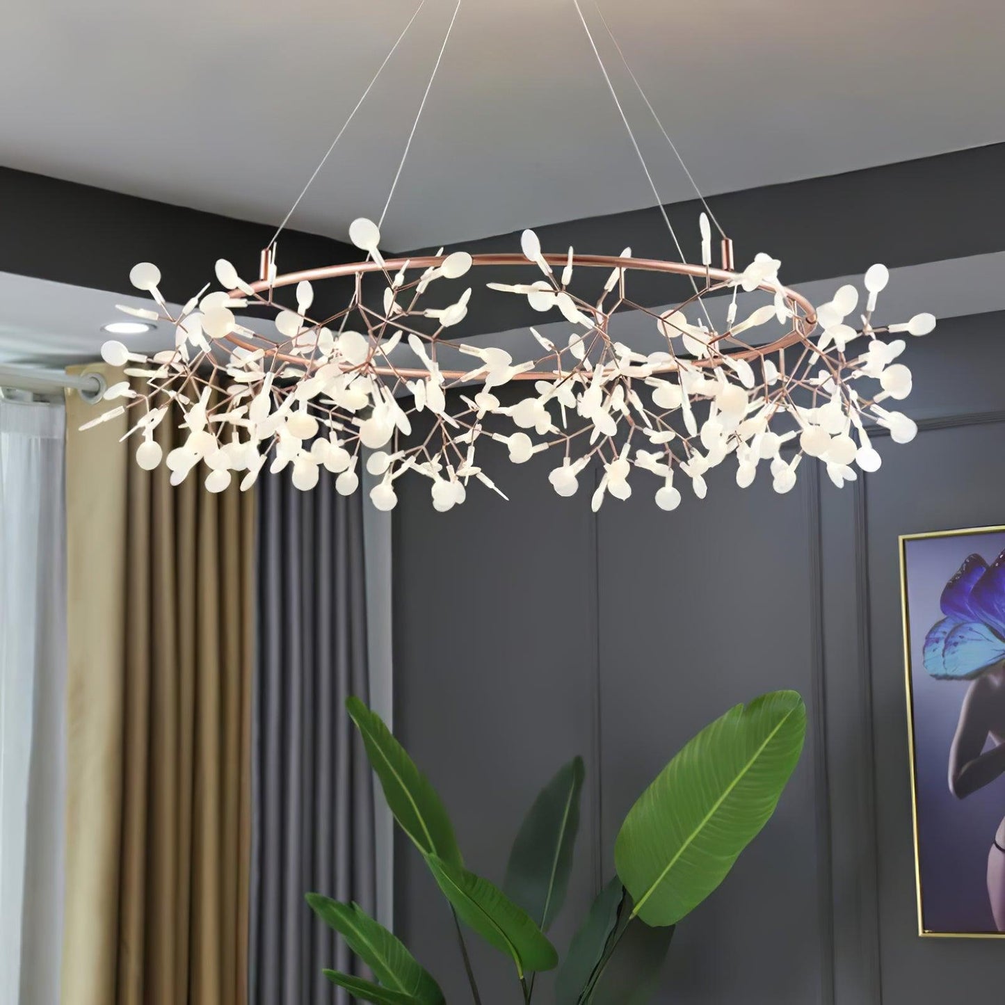 Heracleum Round Chandelier - Modern Botanical LED Chandelier | Rose Gold & Black