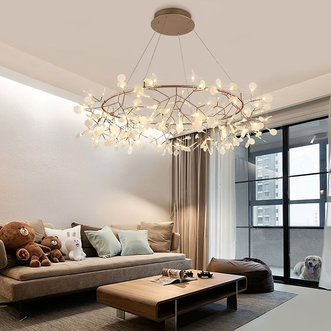 Heracleum Round Chandelier - Modern Botanical LED Chandelier | Rose Gold & Black
