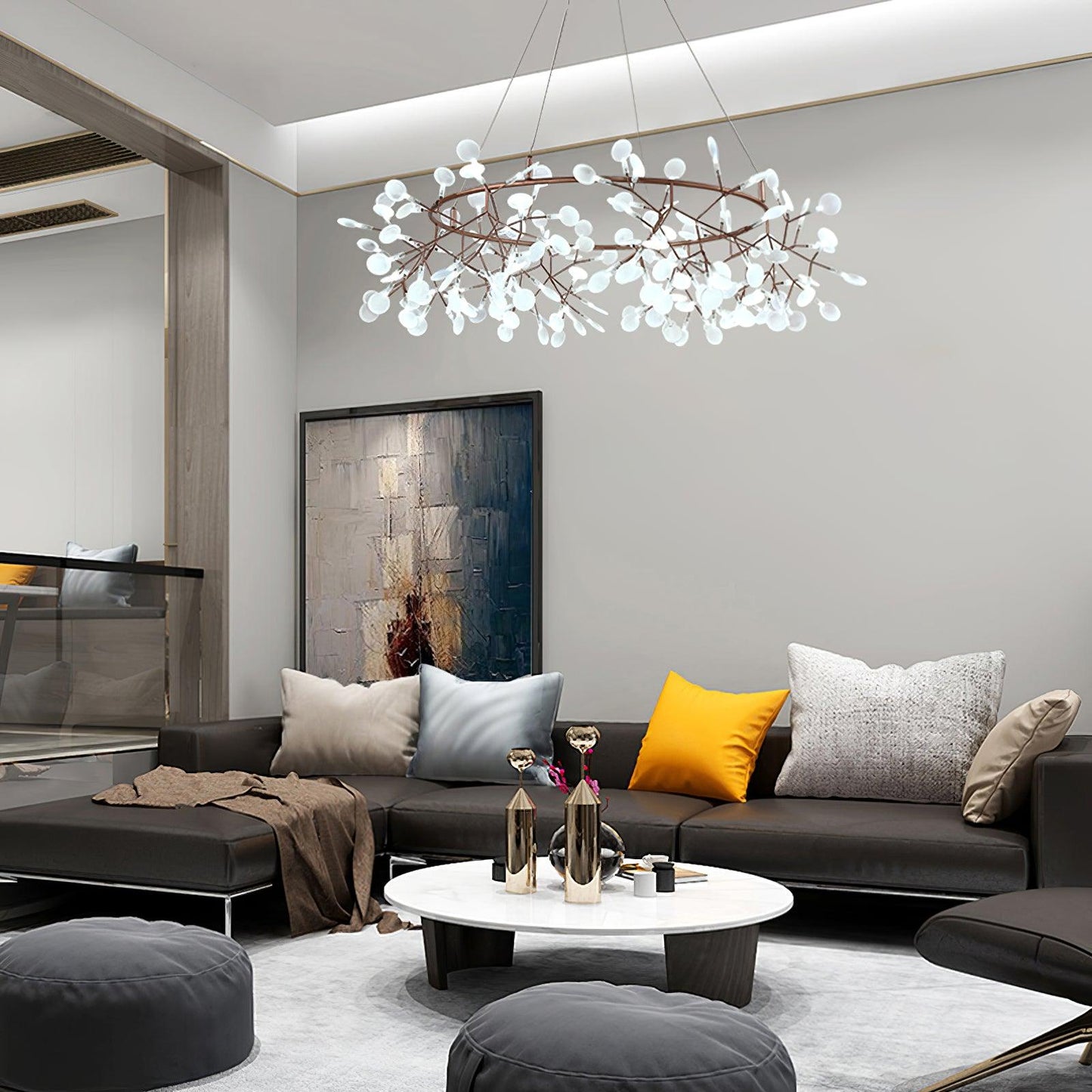 Heracleum Round Chandelier - Modern Botanical LED Chandelier | Rose Gold & Black