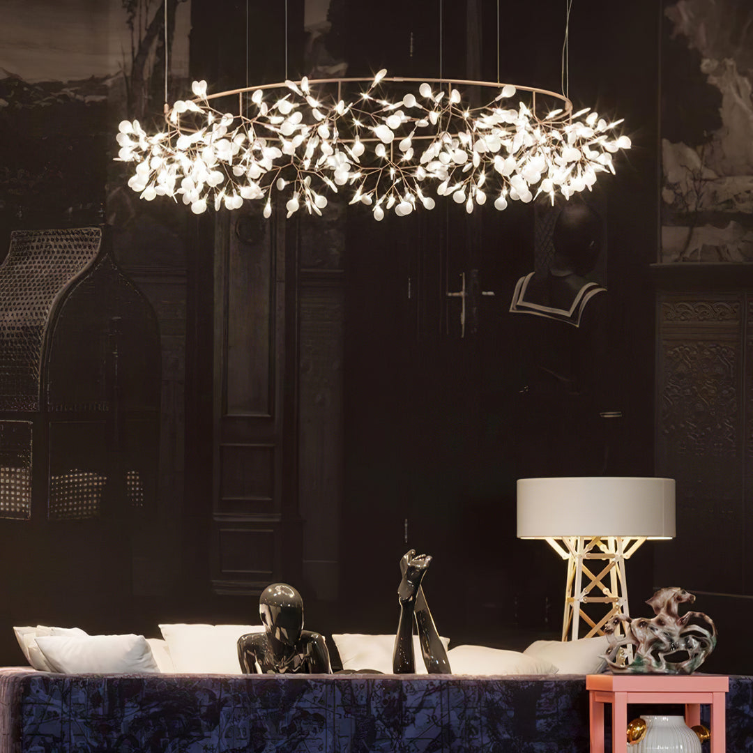 Heracleum Round Chandelier - Modern Botanical LED Chandelier | Rose Gold & Black