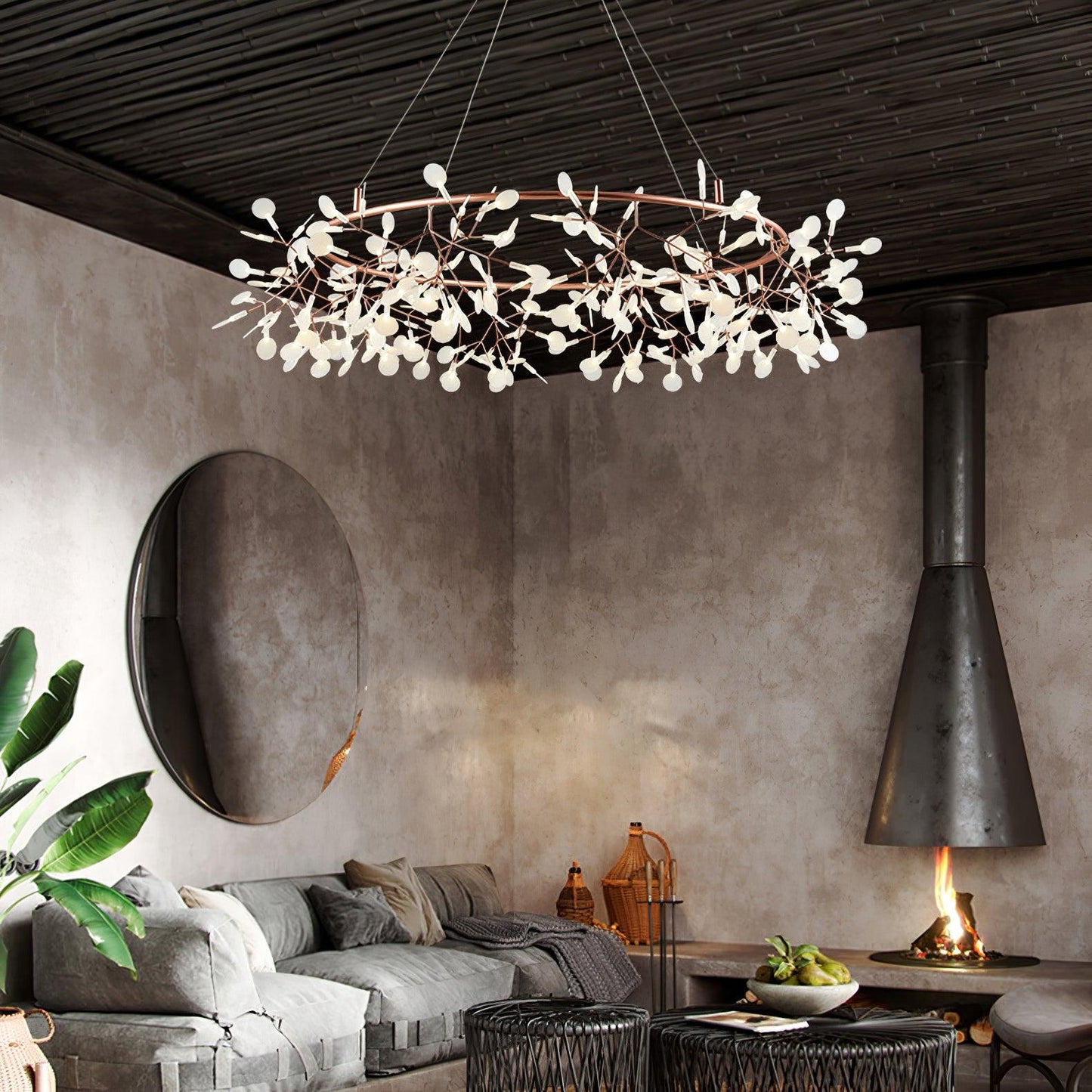 Heracleum Round Chandelier - Modern Botanical LED Chandelier | Rose Gold & Black