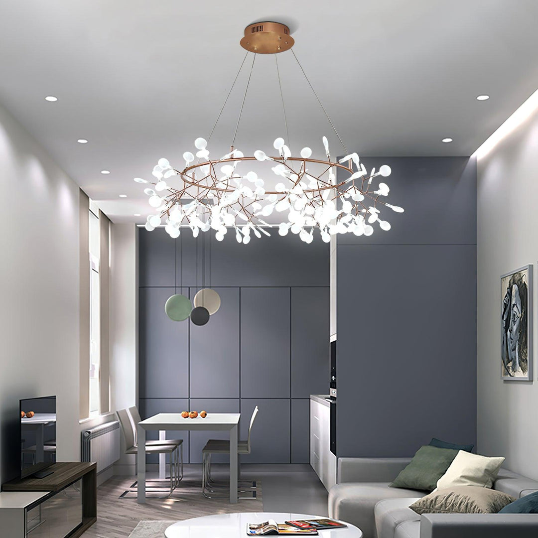 Heracleum Round Chandelier - Modern Botanical LED Chandelier | Rose Gold & Black