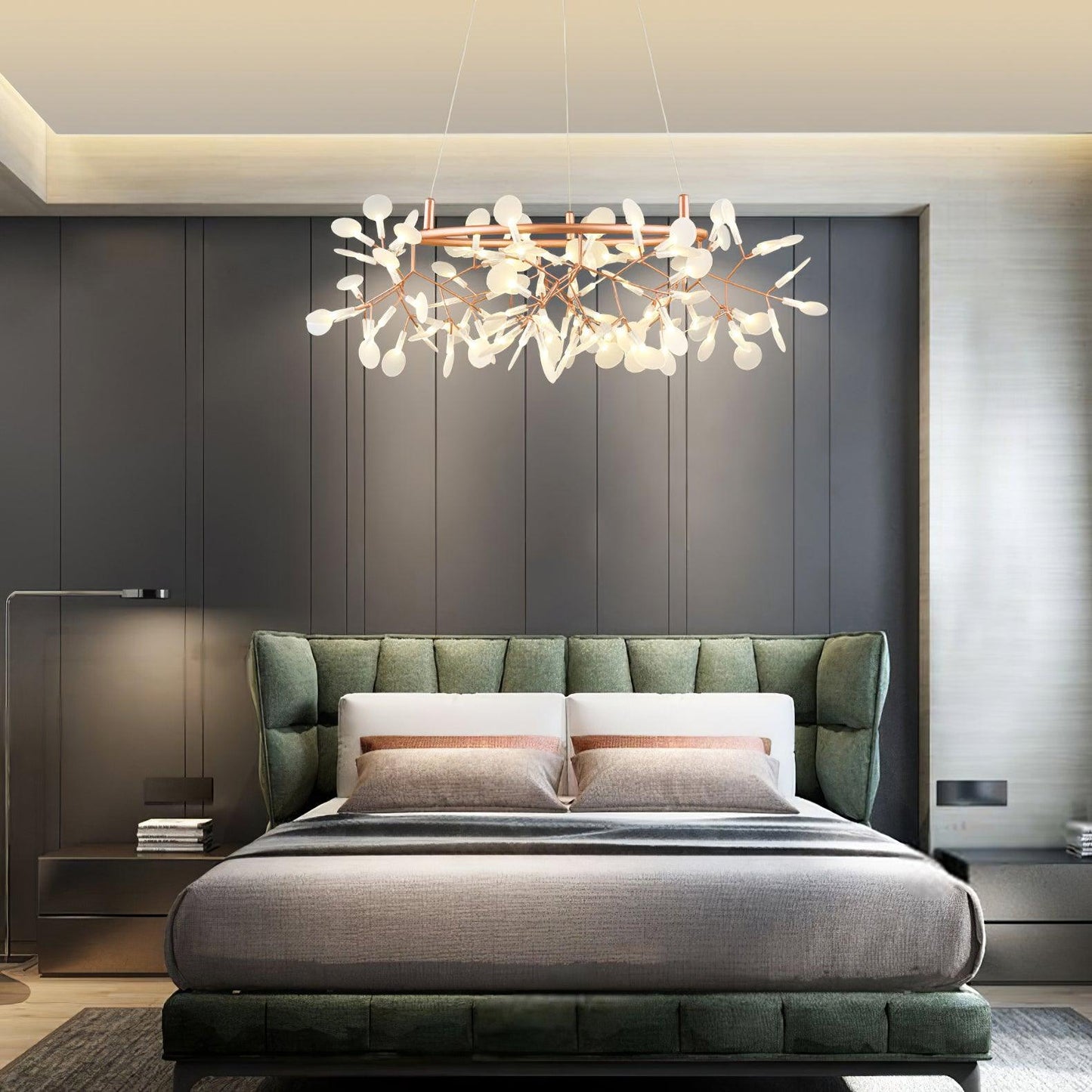 Heracleum Round Chandelier - Modern Botanical LED Chandelier | Rose Gold & Black