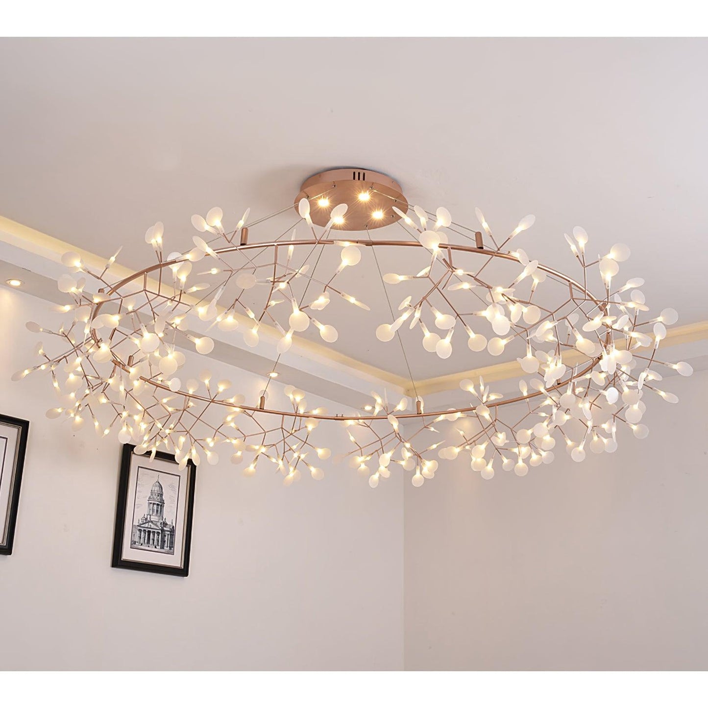 Heracleum Round Chandelier - Modern Botanical LED Chandelier | Rose Gold & Black