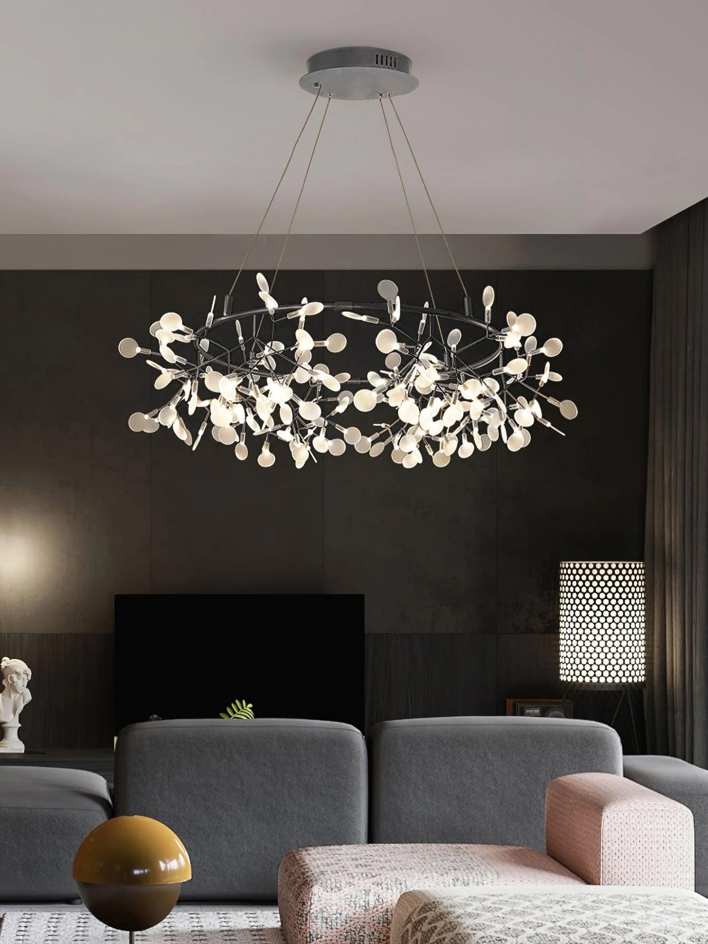 Heracleum Round Chandelier - Modern Botanical LED Chandelier | Rose Gold & Black