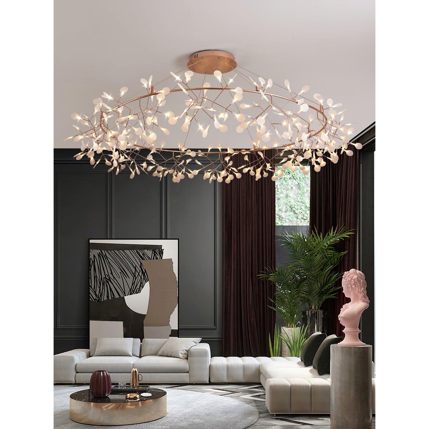 Heracleum Round Chandelier - Modern Botanical LED Chandelier | Rose Gold & Black