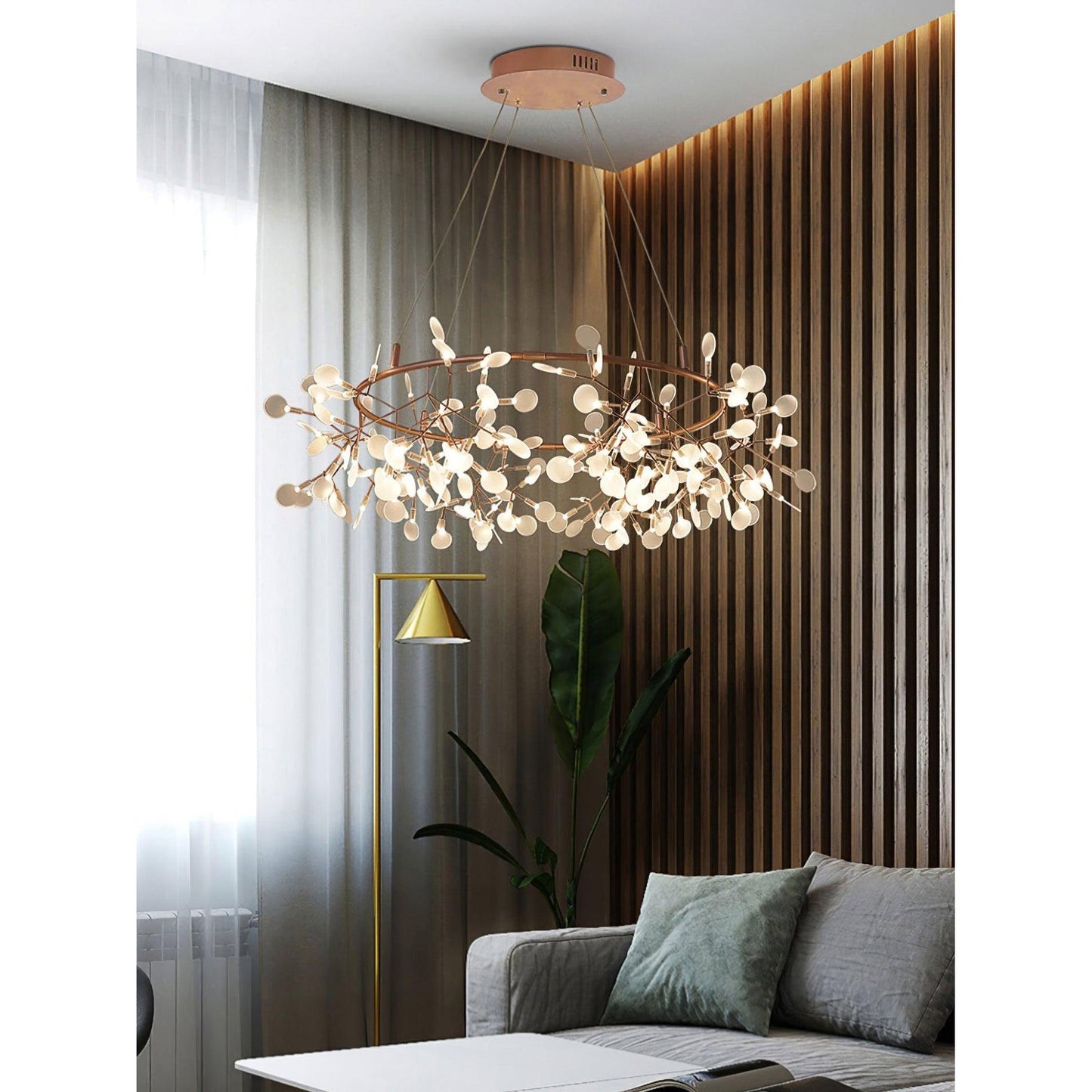 Heracleum Round Chandelier - Modern Botanical LED Chandelier | Rose Gold & Black