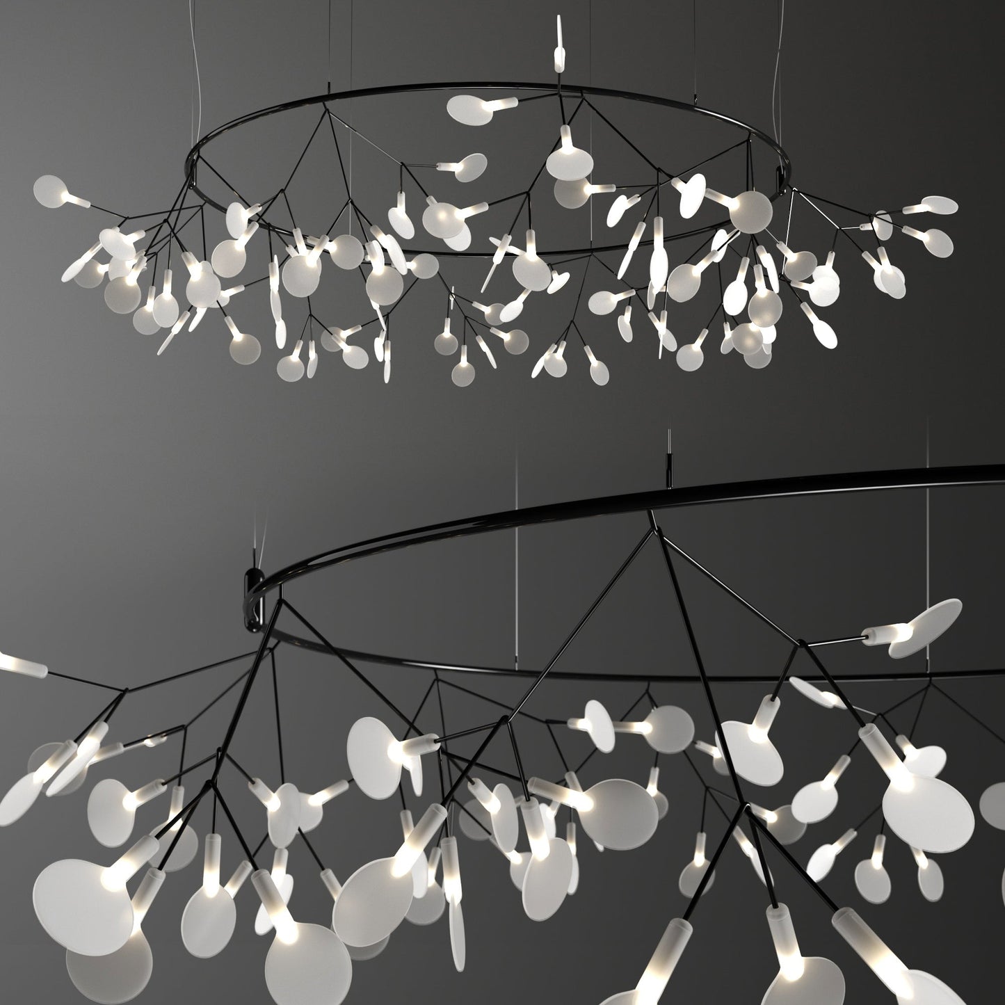 Heracleum Round Chandelier - Modern Botanical LED Chandelier | Rose Gold & Black