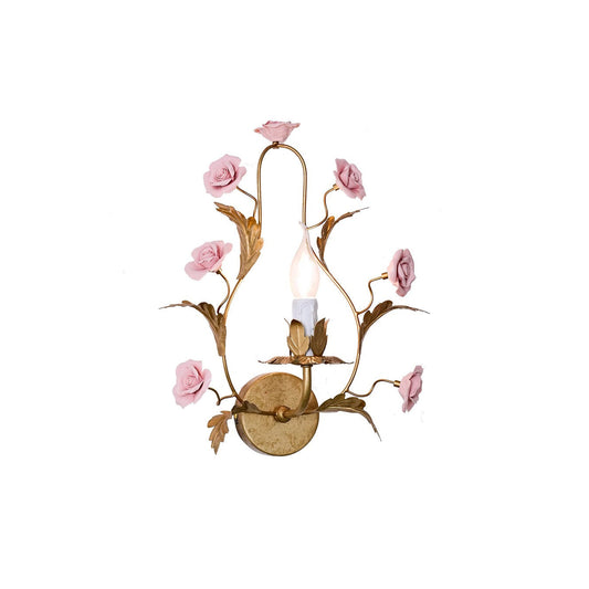 Heritage Floral Wall Lamp - Modern Ceramic & Brass Floral Sconce | Artistic Vanity Light