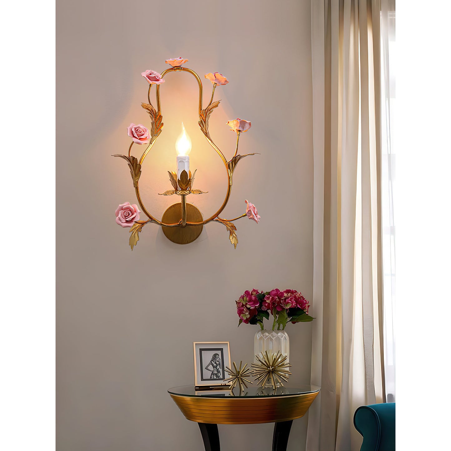 Heritage Floral Wall Lamp - Modern Ceramic & Brass Floral Sconce | Artistic Vanity Light