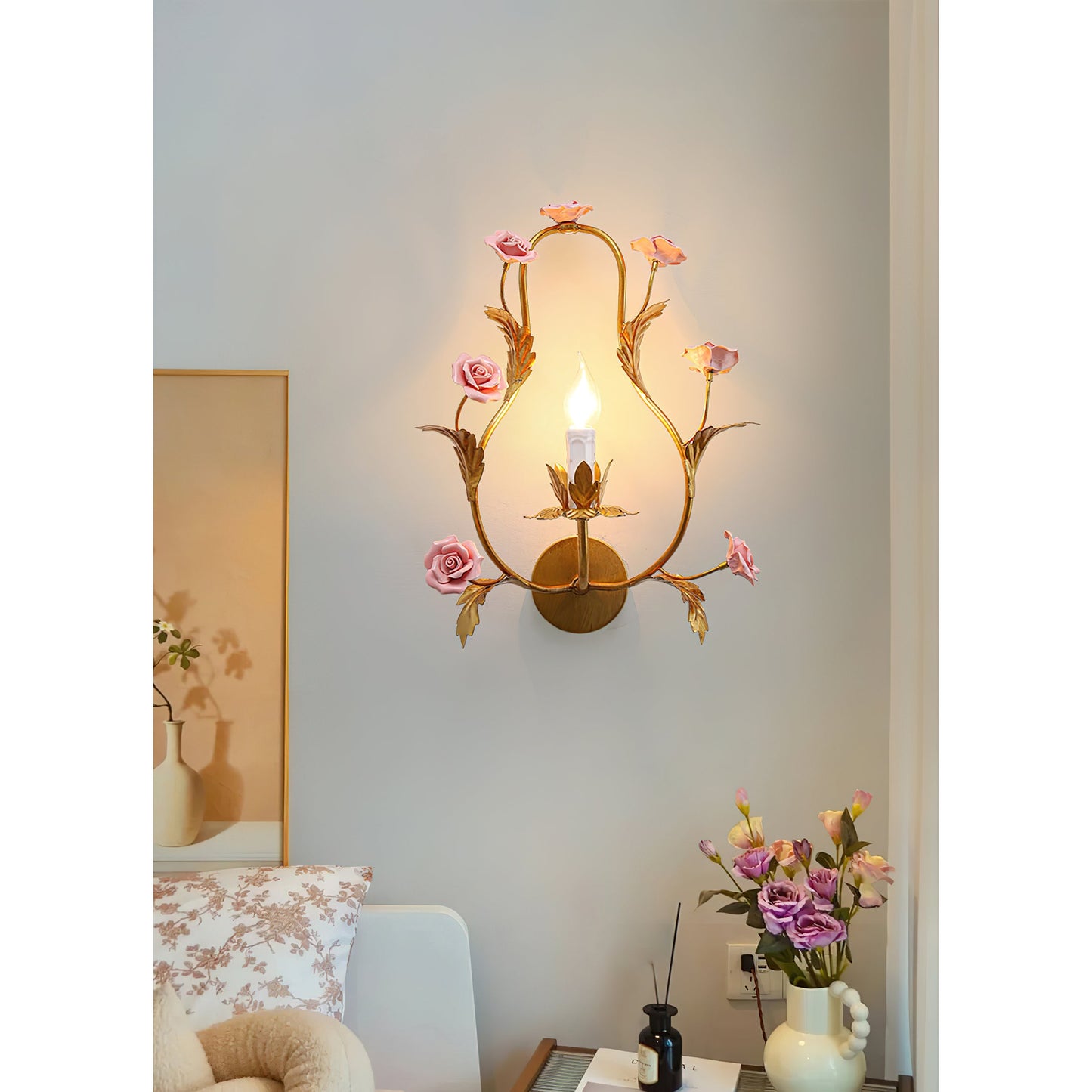 Heritage Floral Wall Lamp - Modern Ceramic & Brass Floral Sconce | Artistic Vanity Light