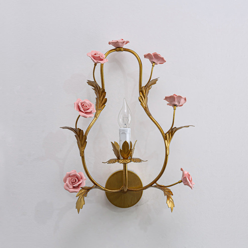 Heritage Floral Wall Lamp - Modern Ceramic & Brass Floral Sconce | Artistic Vanity Light